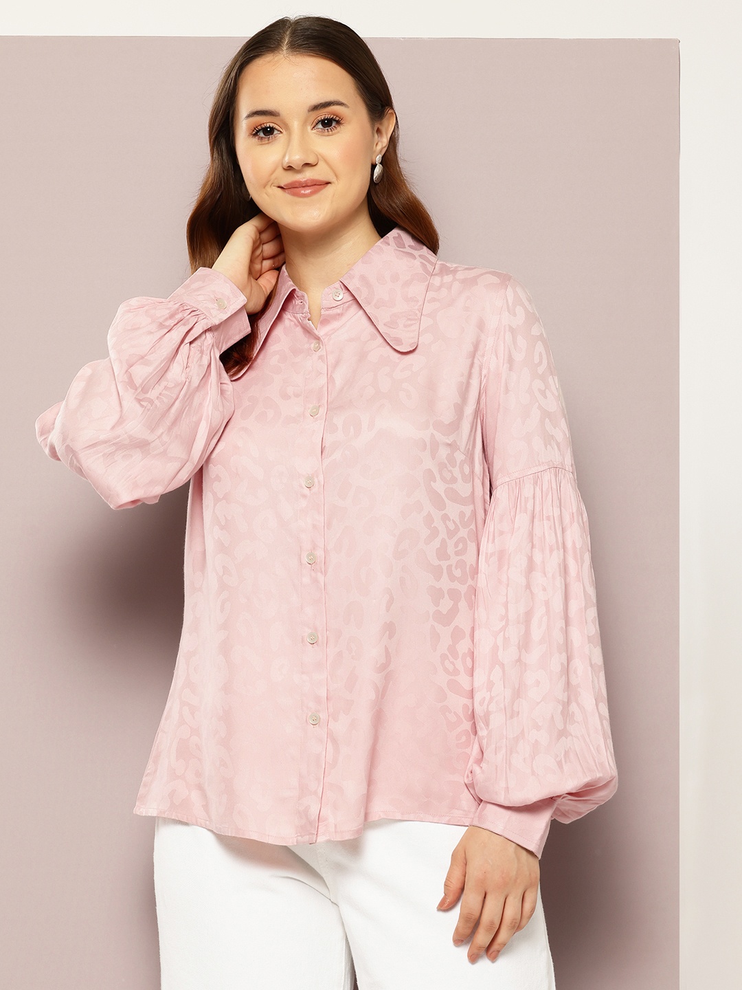 

aaliya Printed Shirt Style Top, Pink