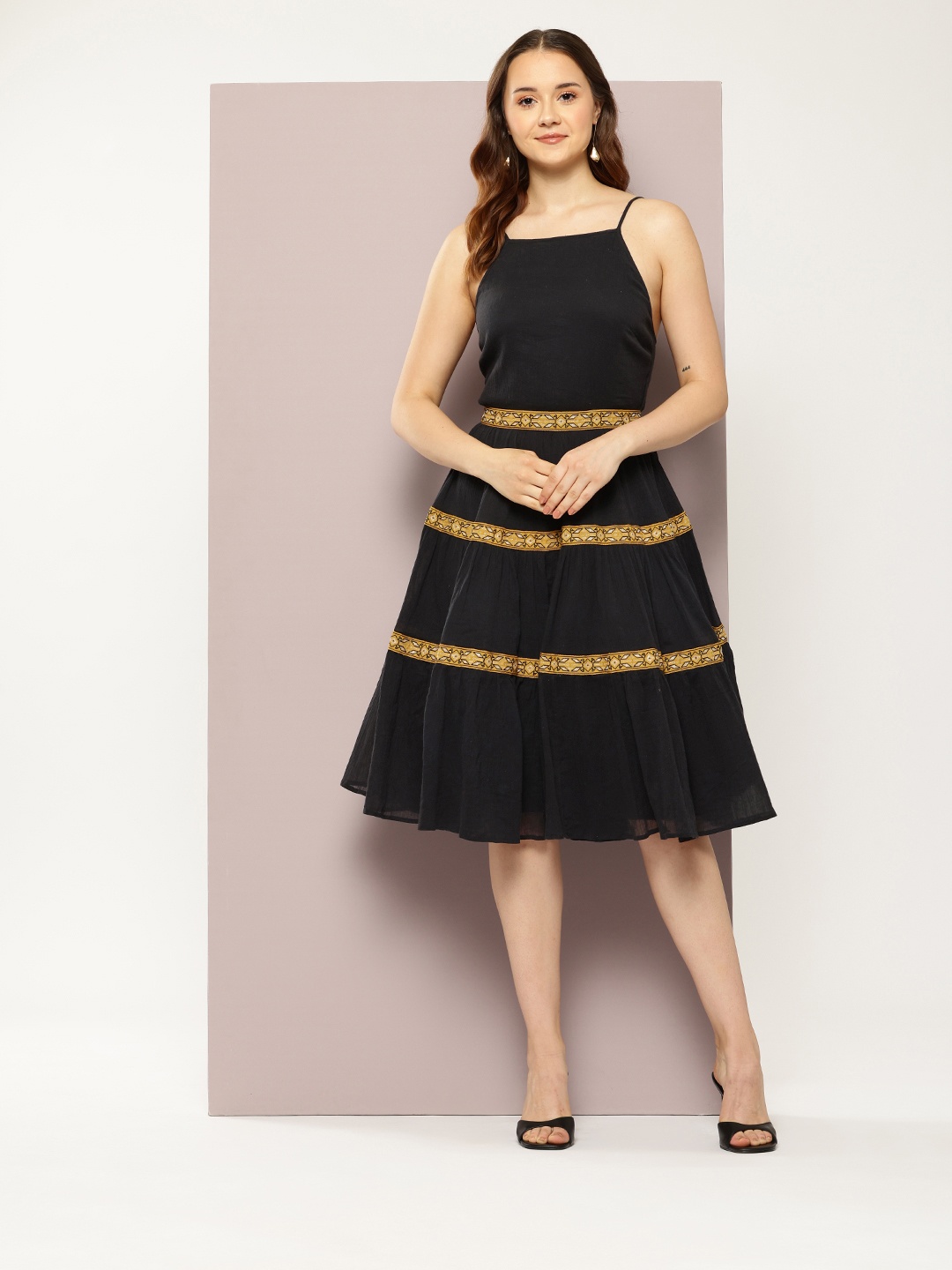 

aaliya Georgette Fit & Flare Dress, Black
