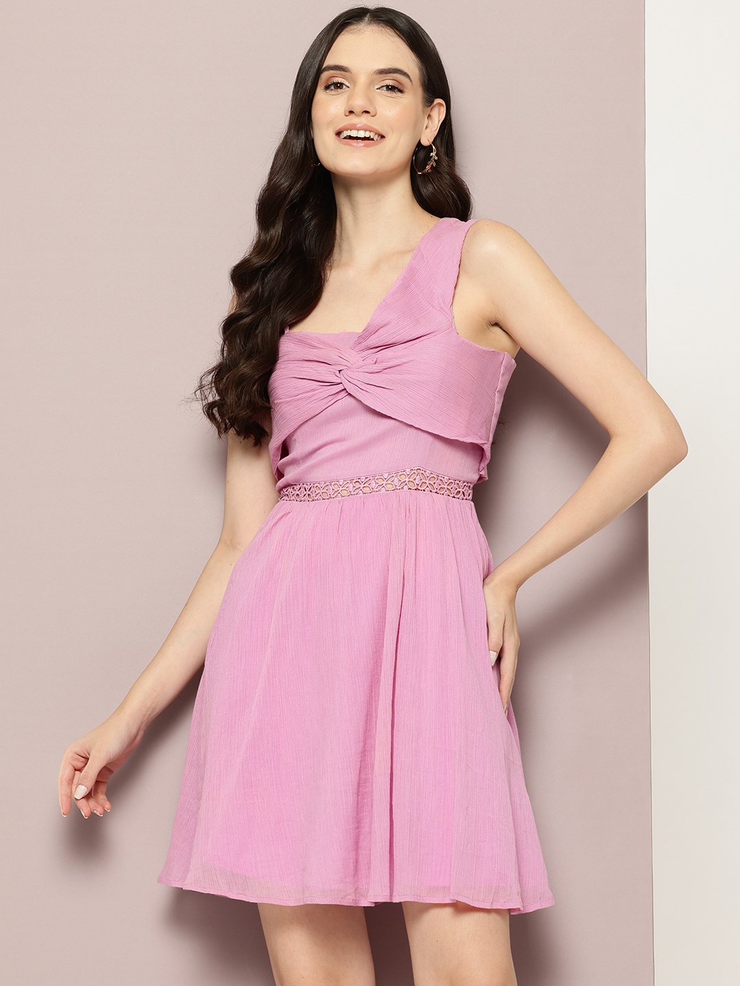 

aaliya Layered Chiffon Fit & Flare Dress, Mauve