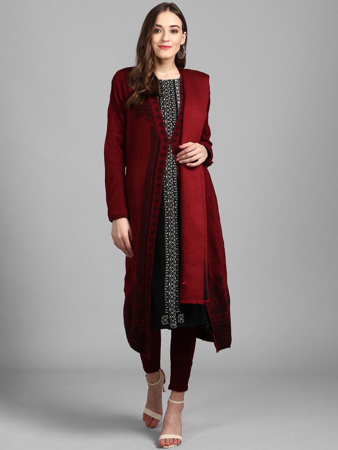 

W Ethnic Motifs Design Knitted Straight Kurta, Black