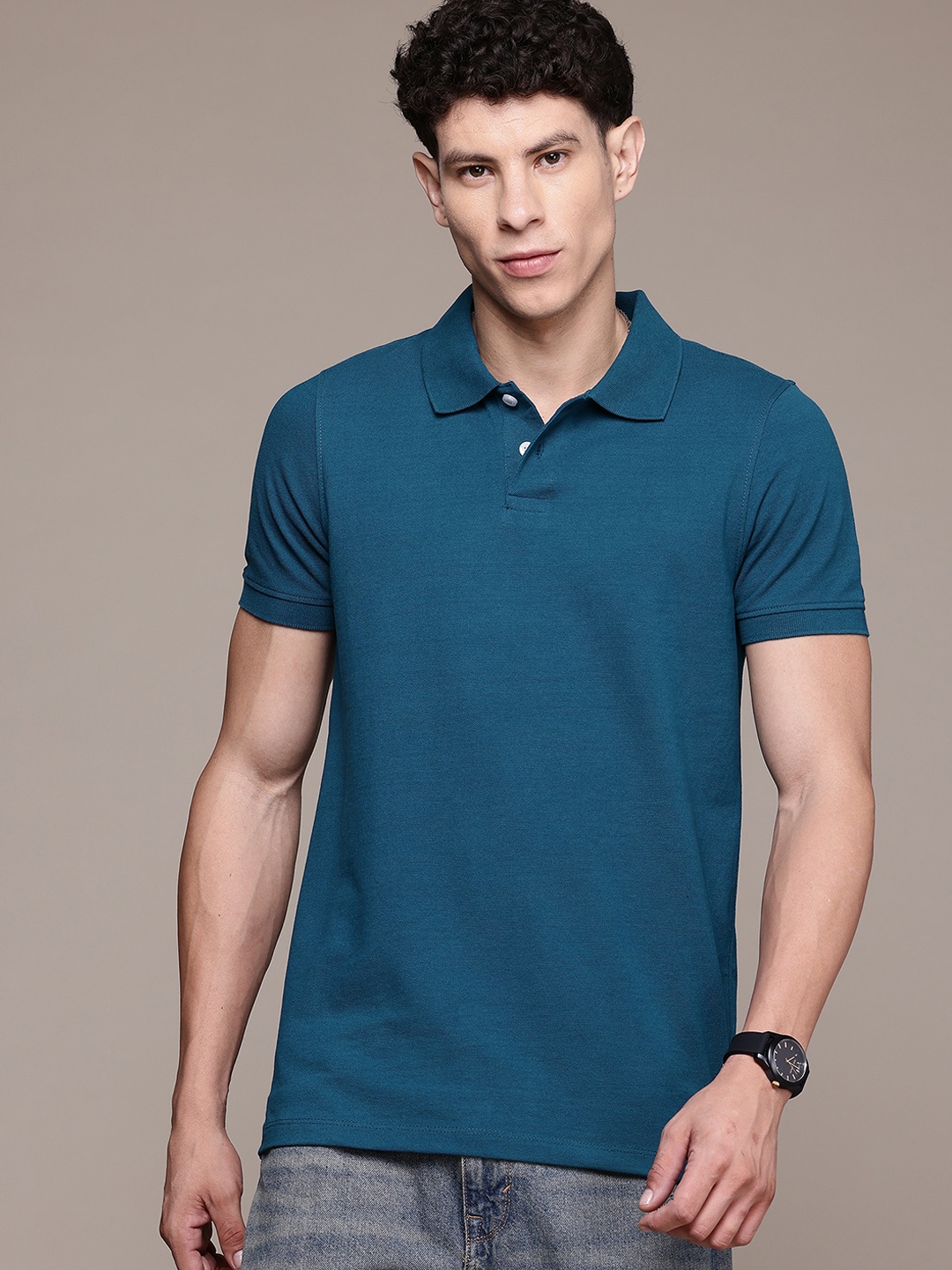 

Roadster Men Polo Collar T-shirt, Teal