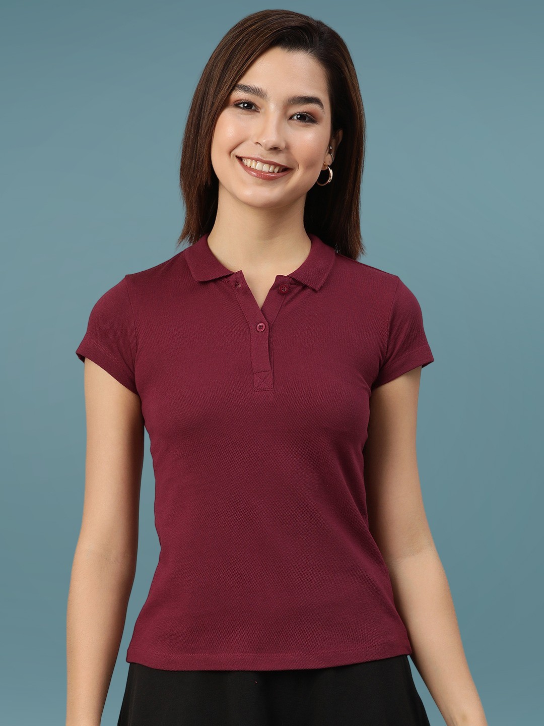 

DressBerry Women Solid Polo Collar Slim Fit T-shirt, Maroon