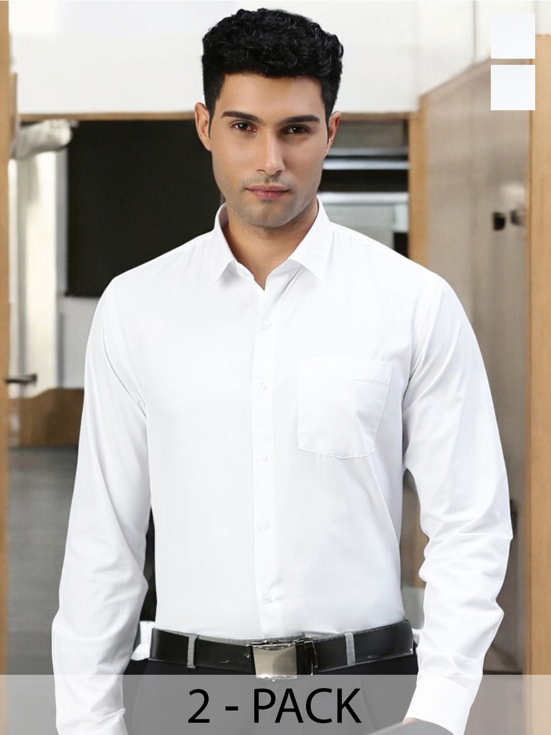 

RAMRAJ Men Pack Of 2 Solid Formal Cotton Shirts, White