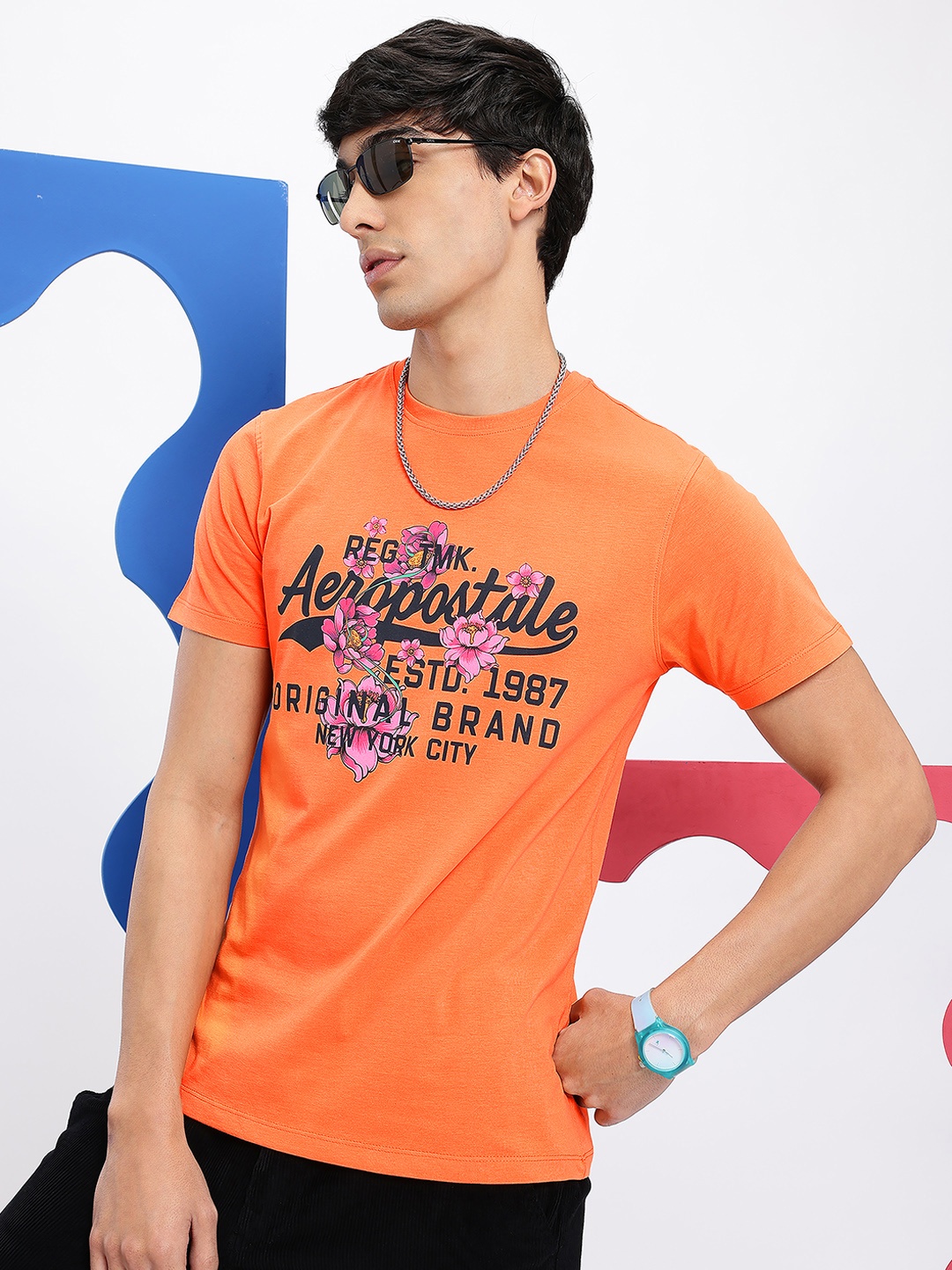 

Aeropostale Printed Pure Cotton T-shirt, Orange