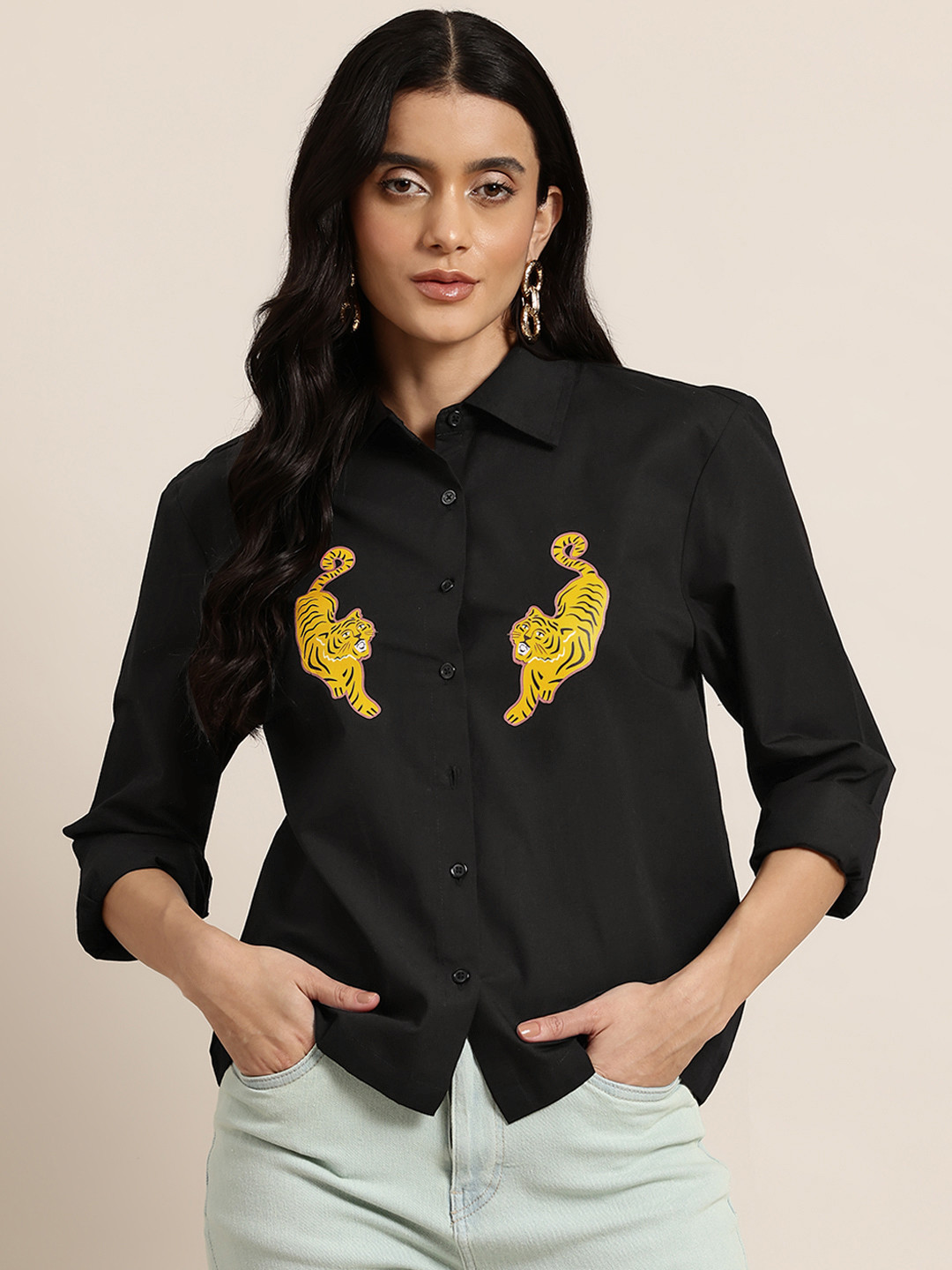 

HERE&NOW Animal Print Shirt, Black
