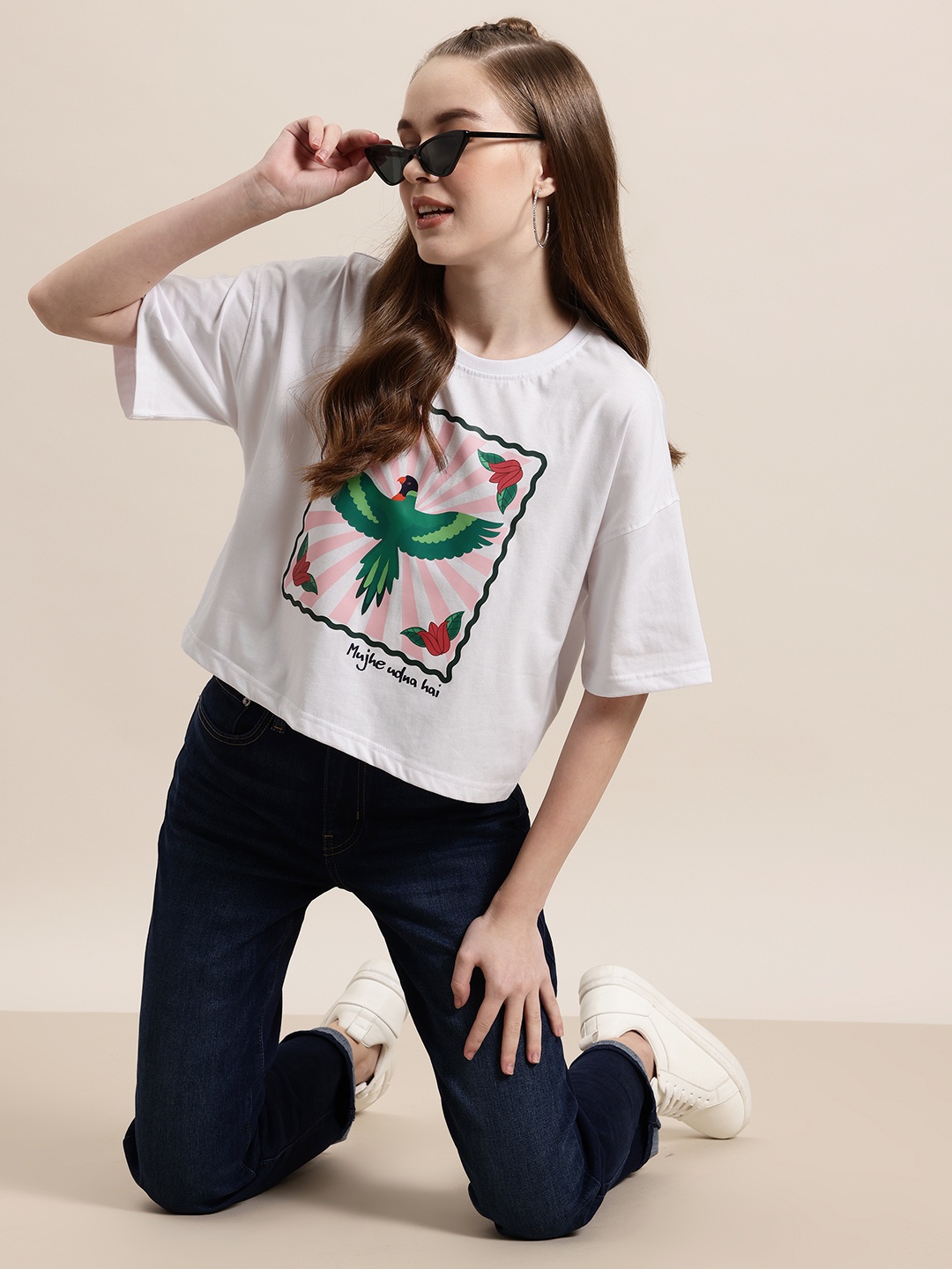 

HERE&NOW Women Printed Boxy T-shirt, White