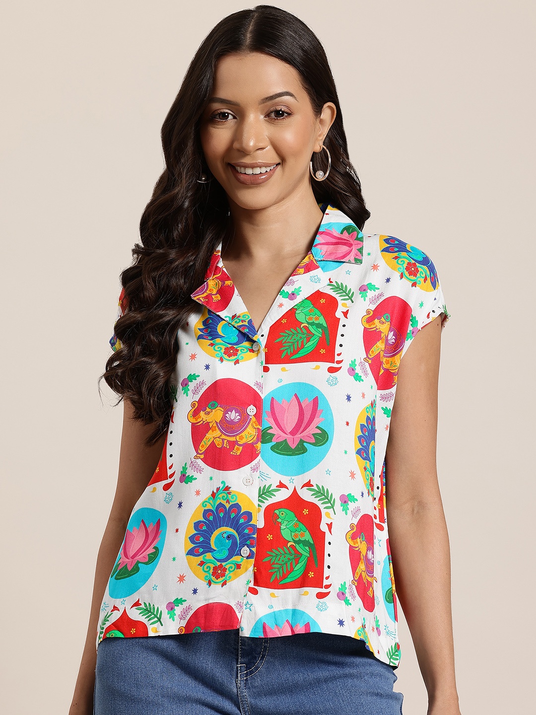 

HERE&NOW Opaque Printed Shirt, White