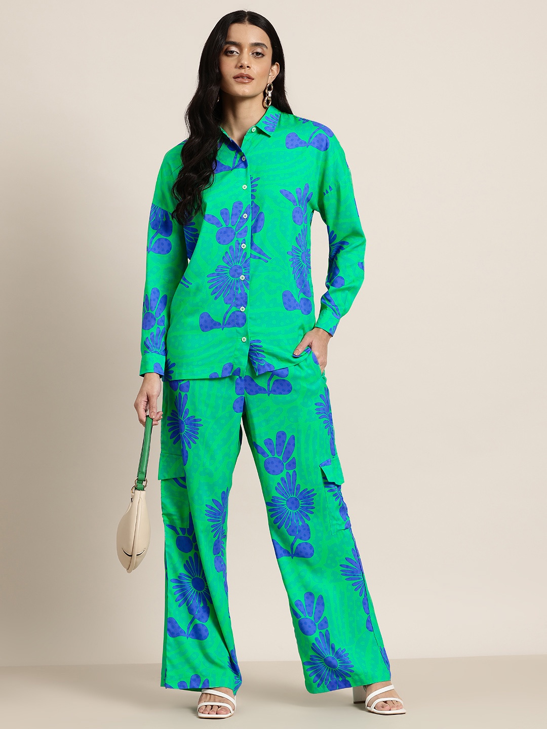 

HERE&NOW Printed Shirt With Trousers, Green