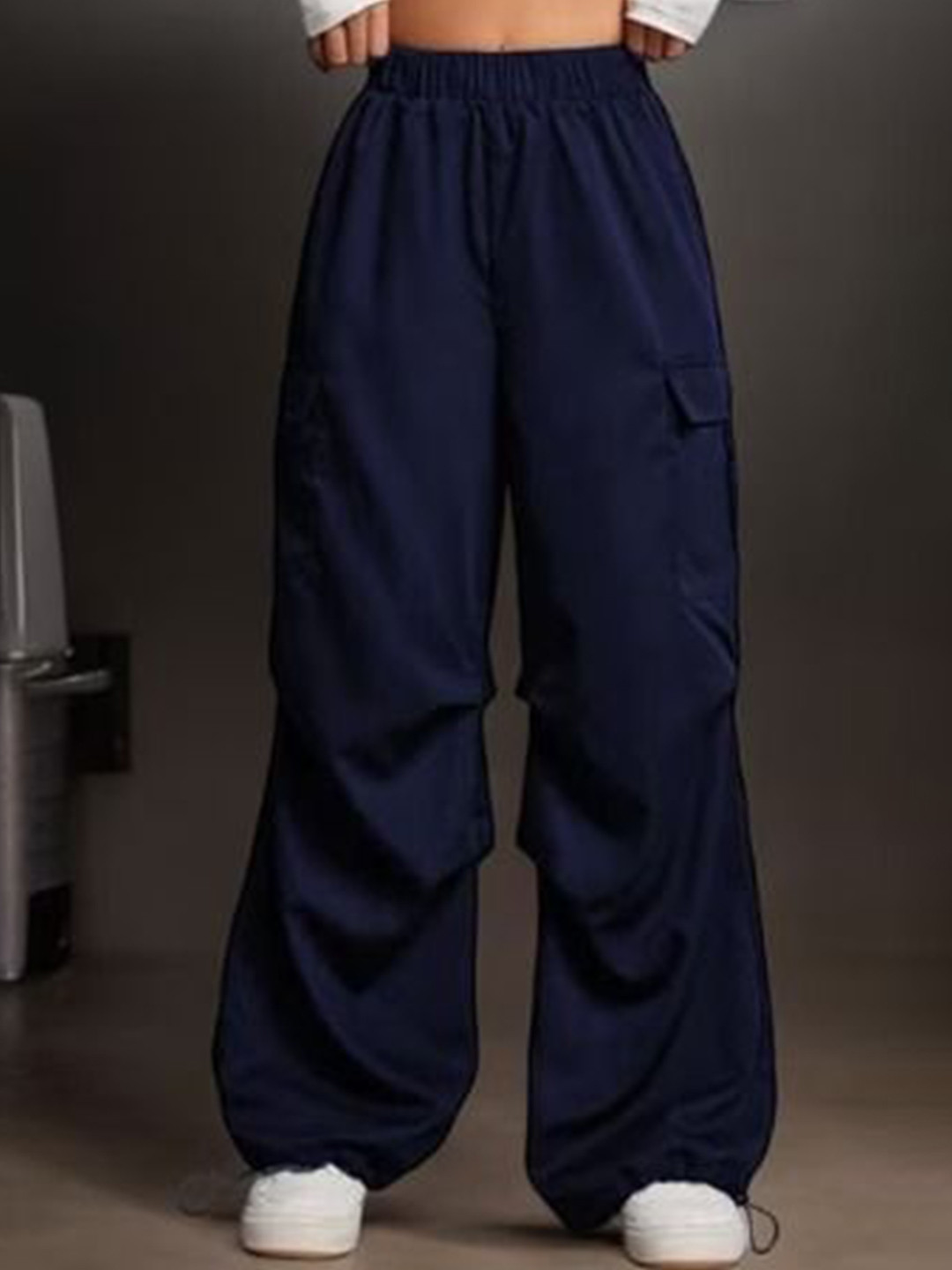 

BROADSTAR Women Smart Loose Fit High-Rise Easy Wash Cargos Trousers, Navy blue