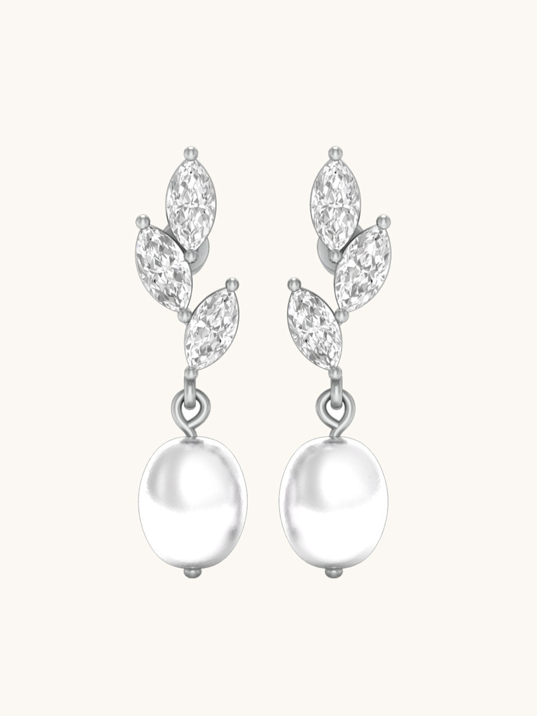 

Mabel Rhodium-Plated 925 Sterling Silver Elegant Leaf Pearls Drop Earrings