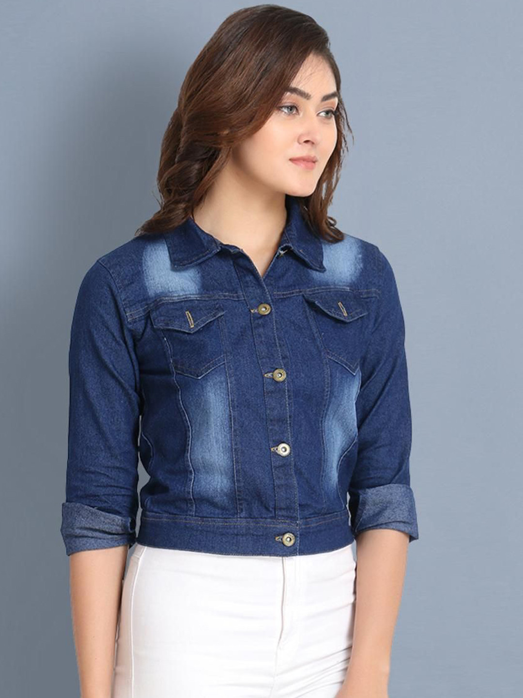 

BUY NEW TREND Women Washed Lightweight Crop Denim Jacket, Blue