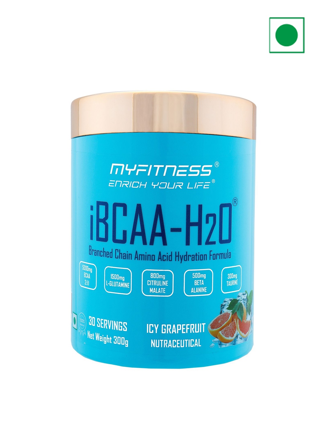 

Myfitness !BCAA-H20 Branched Chain Amino Acid Hydration Formula With Icy Grapefruit 300 gm, Blue