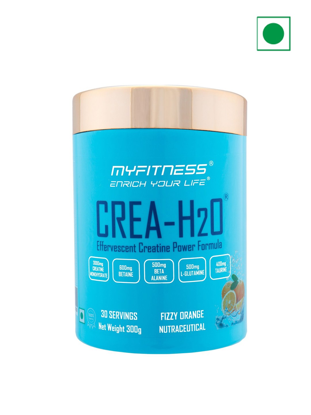 

Myfitness CREA-H2O Effervescent Creatine Power Formula With Fizzy Orange 300 gms, Blue