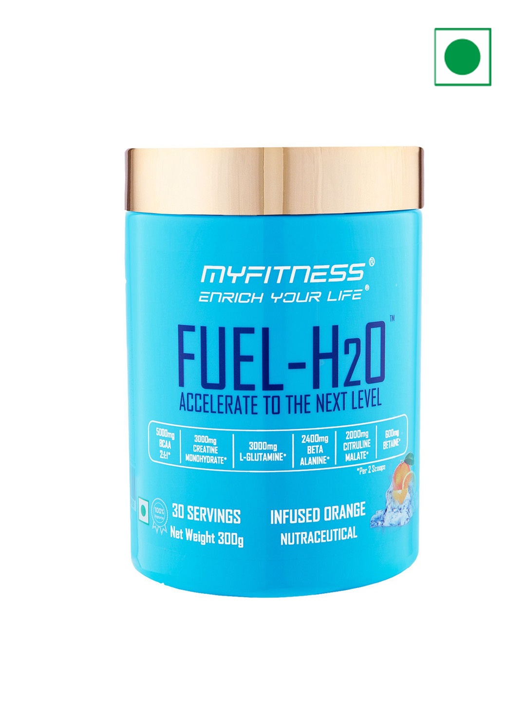 

Myfitness FUEL-H2O Accelerate To Next Level With Infused Orange 300 gms, Blue