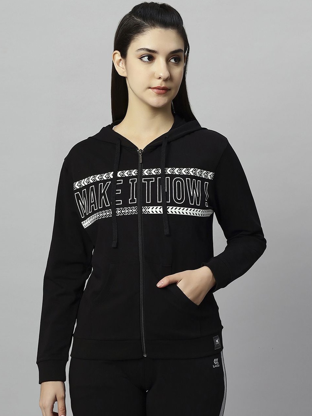 

LAASA SPORTS Women Lightweight Longline Sporty Jacket with Embroidered, Black