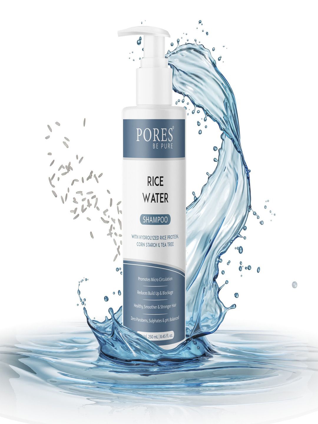 

PORES Be Pure Rice Water Shampoo with Corn Starch & Tea Tree - 250 ml, White
