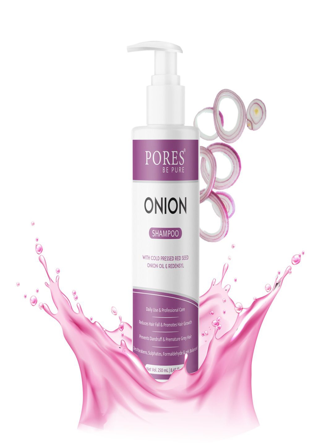 

PORES Be Pure Onion Shampoo with Redensyl & Red Seed Onion Oil - 250 ml, White