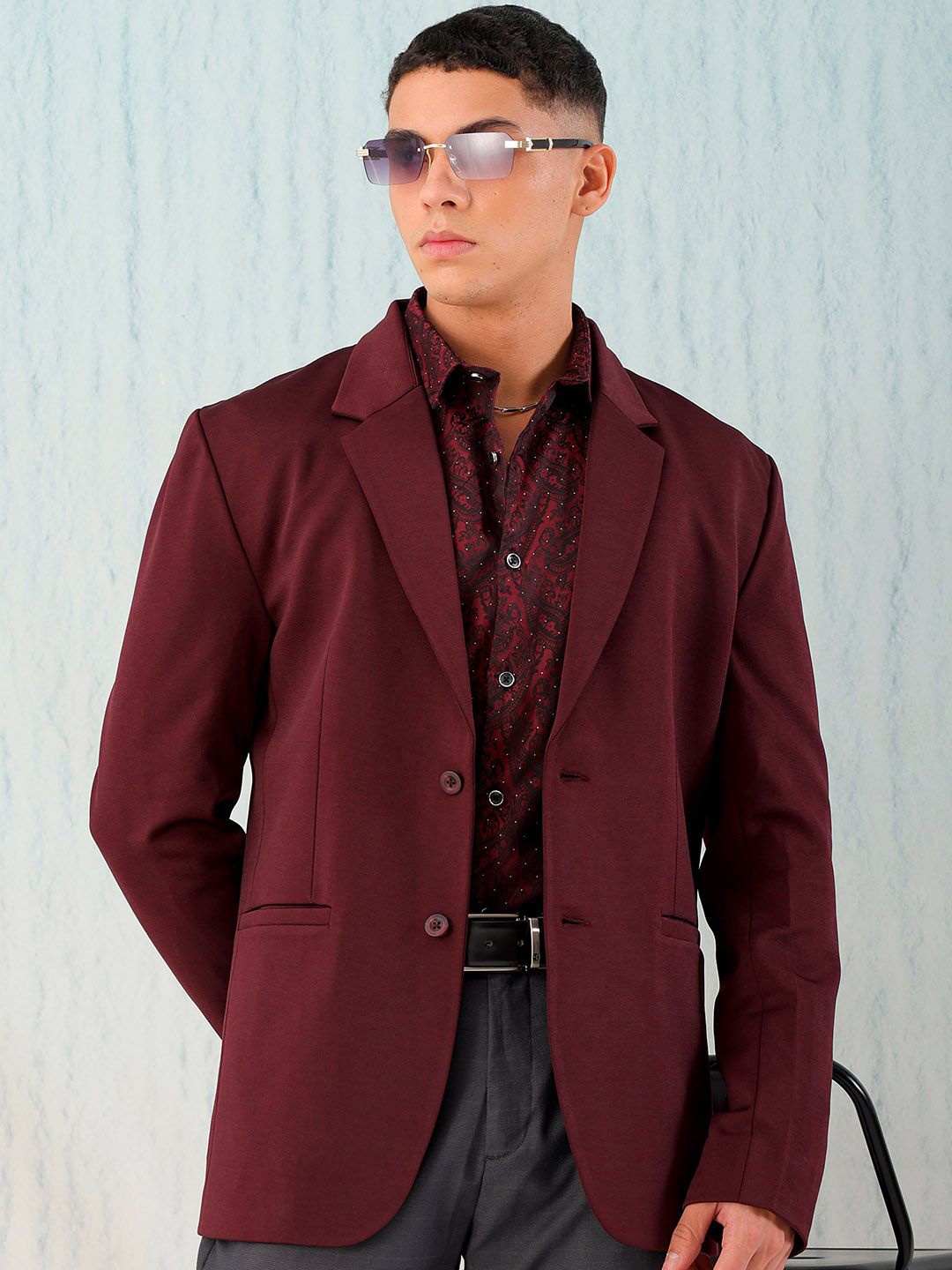 

The Indian Garage Co. X Luxe Comfort Fit Single-Breasted Formal Blazer, Burgundy