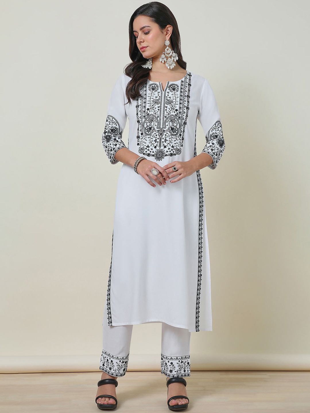

Soch Rayon Embroidered Kurta Set With Faux Mirror, White