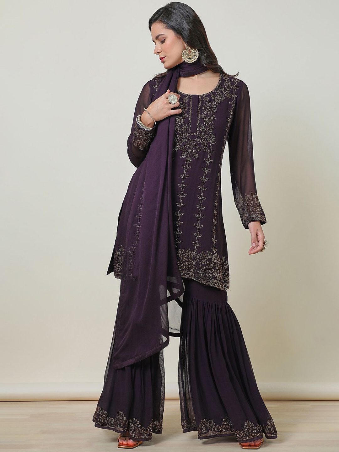 

Soch Georgette Suit Set With Stone Work, Purple