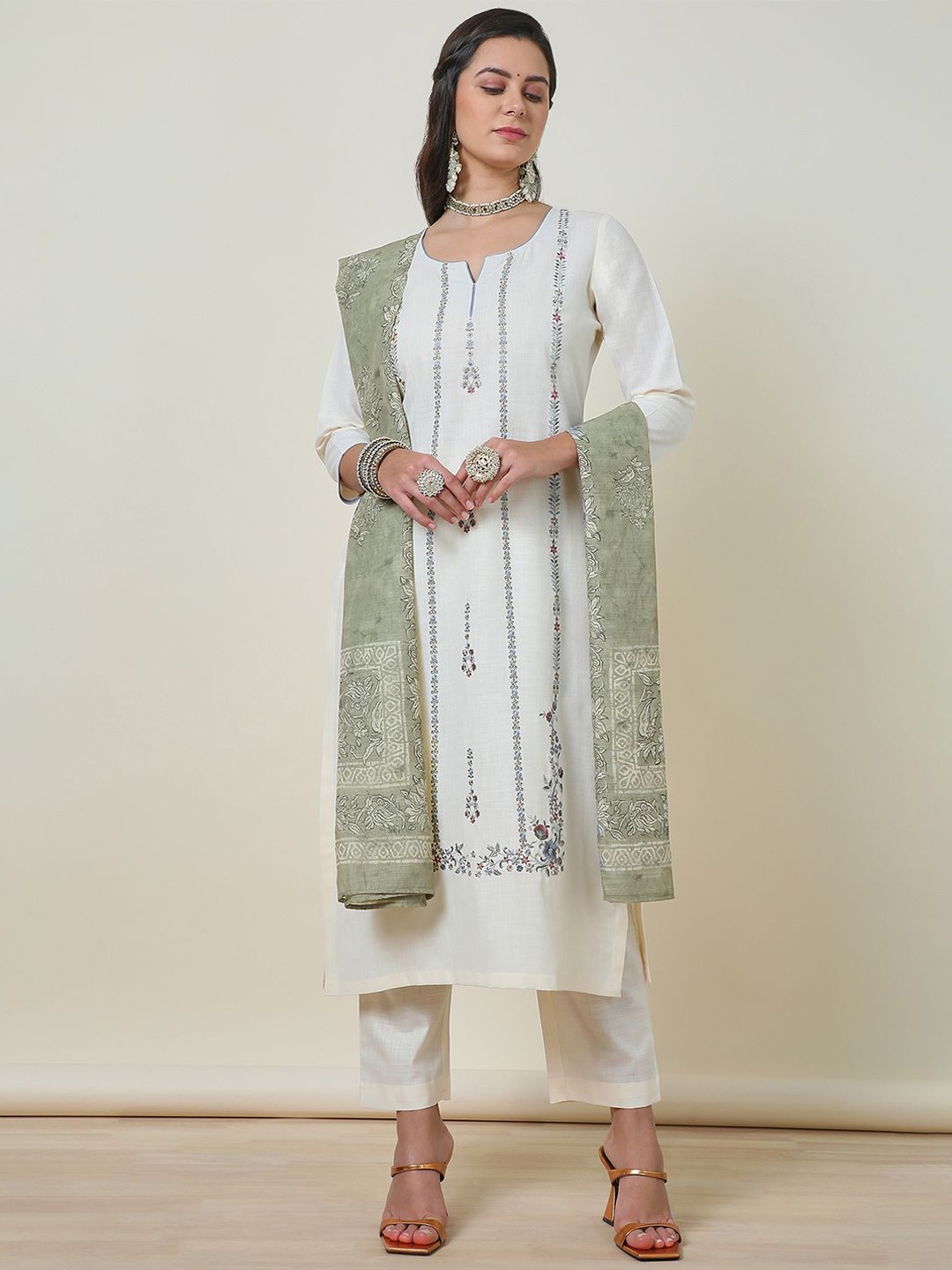 

Soch Embroidered Suit Set With Thread Work, Cream