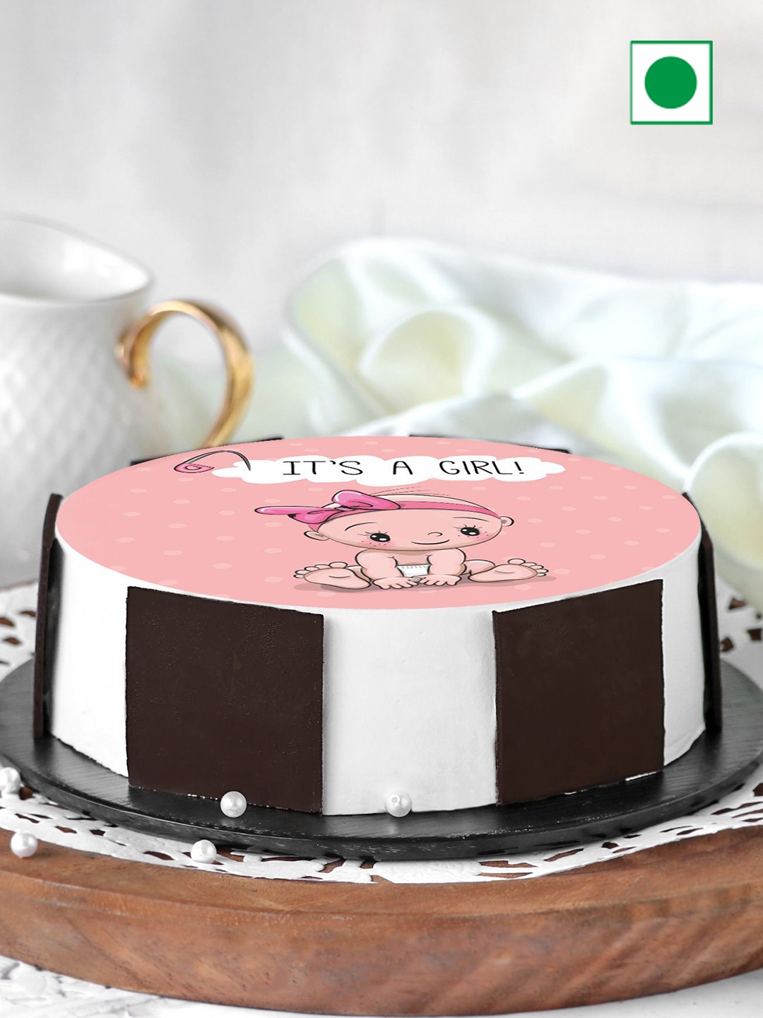 

IGP Black Forest Flavour Eggless Round Cake- 1 Kg, Pink
