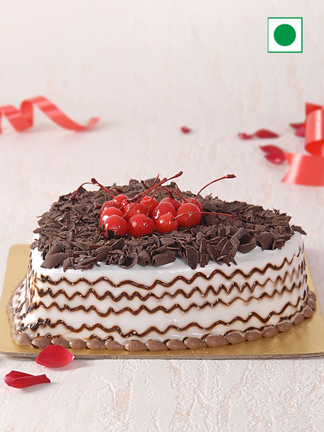 IGP Black Forest Eggless Heart Cake- 500 G, White