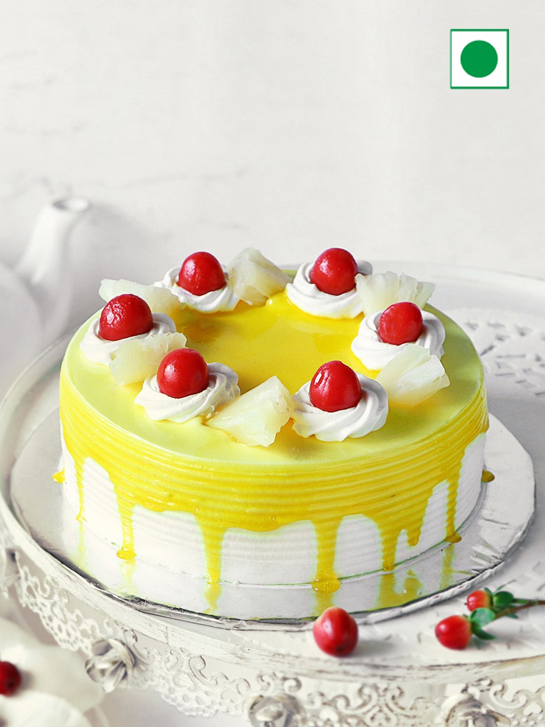 IGP Pineapple Eggless Round Cake- 500 G, Yellow
