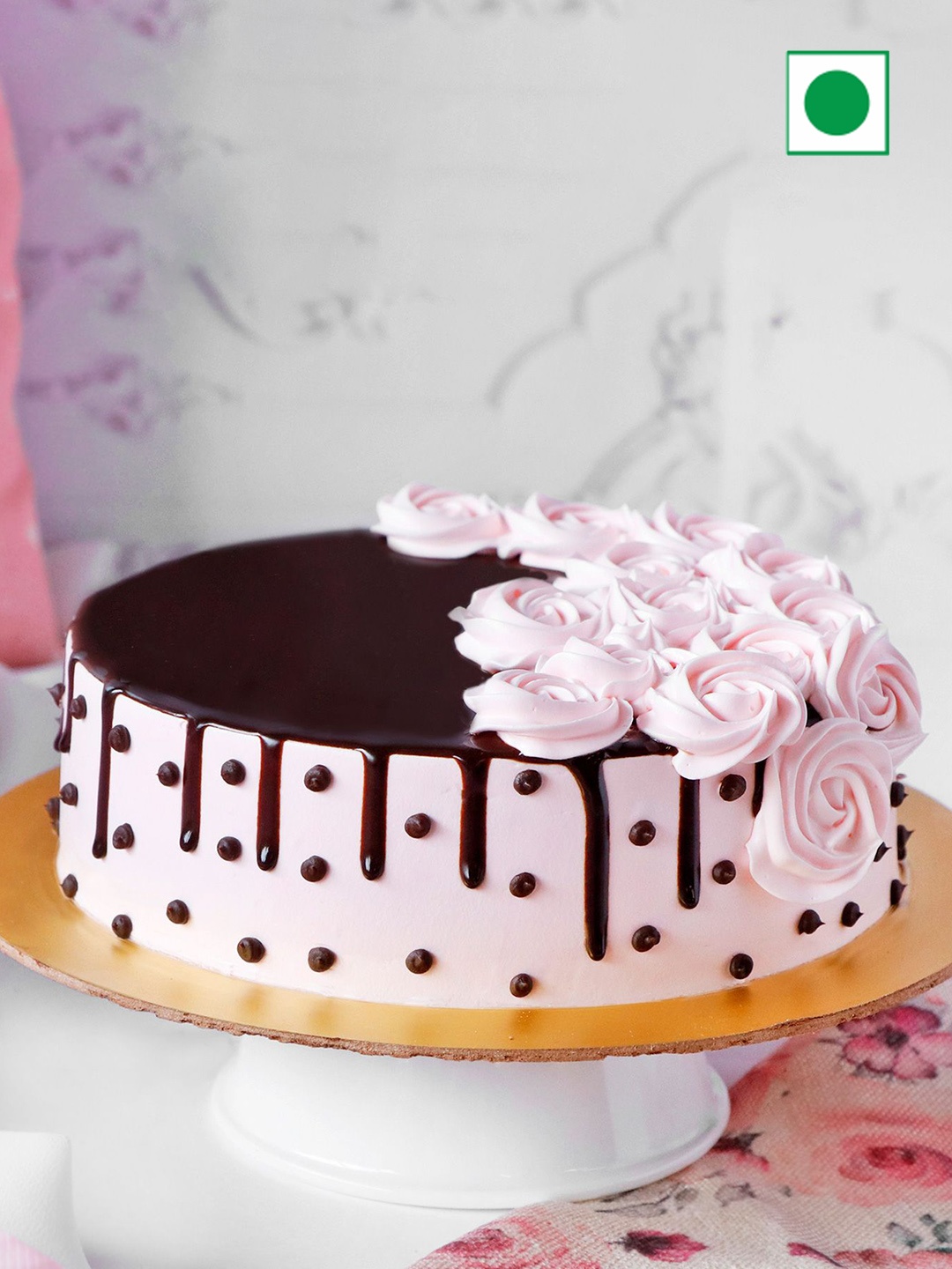 

IGP Creme Rose Decorated Chocolate Eggless Round Cake -1kg, Pink