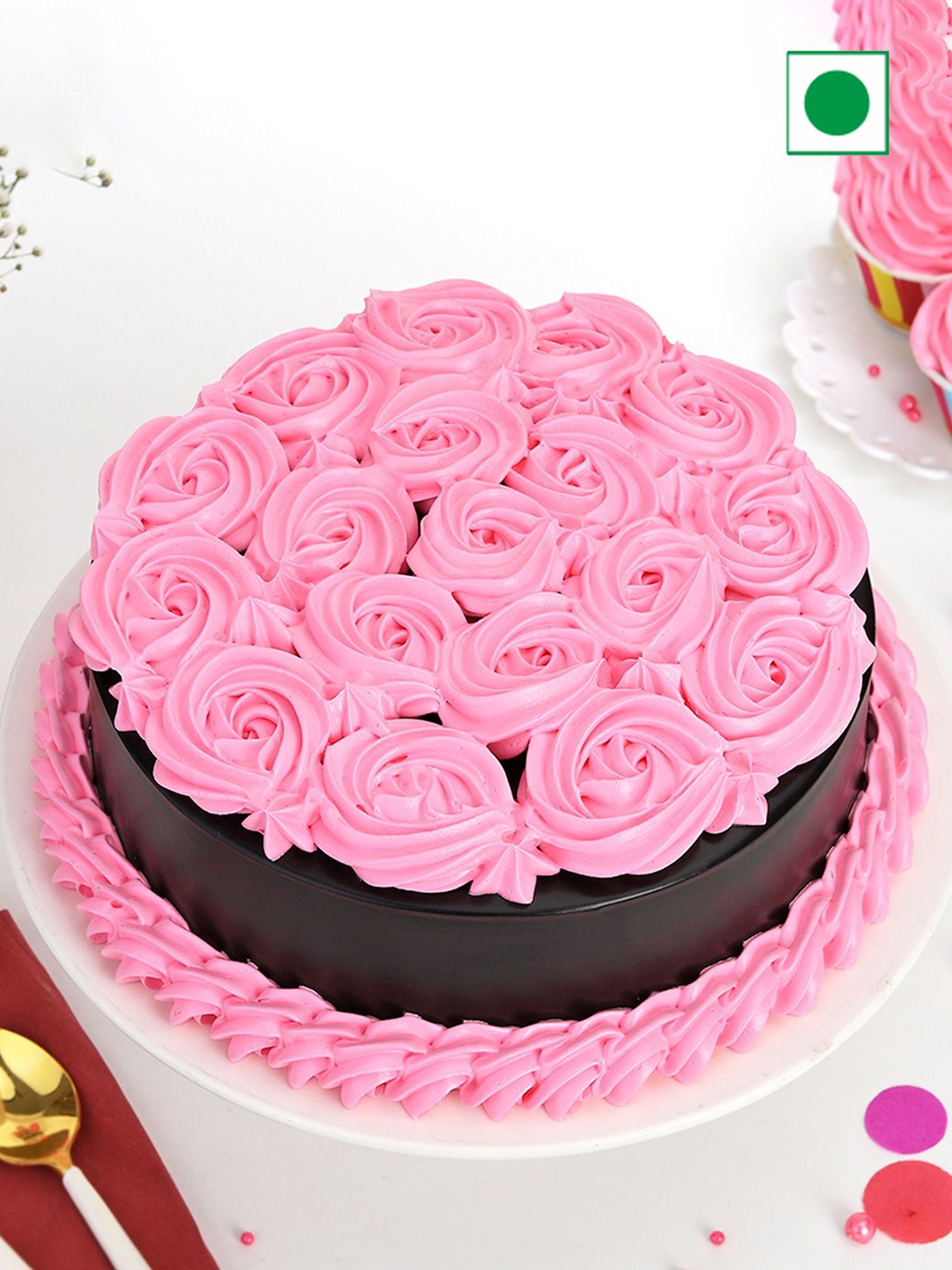 

IGP Chocolate Flavour Eggless Round Cake - 1 Kg, Pink