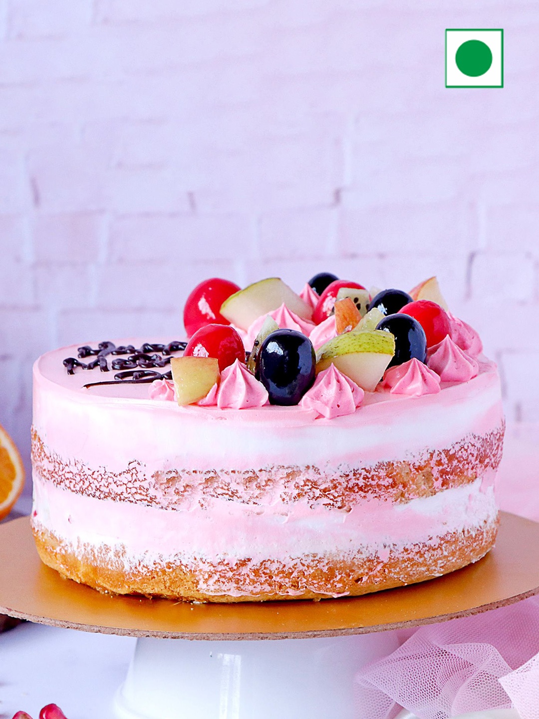 

IGP Mothers Day Special Mix Fruit Eggless Round Cake -1 Kg, Pink