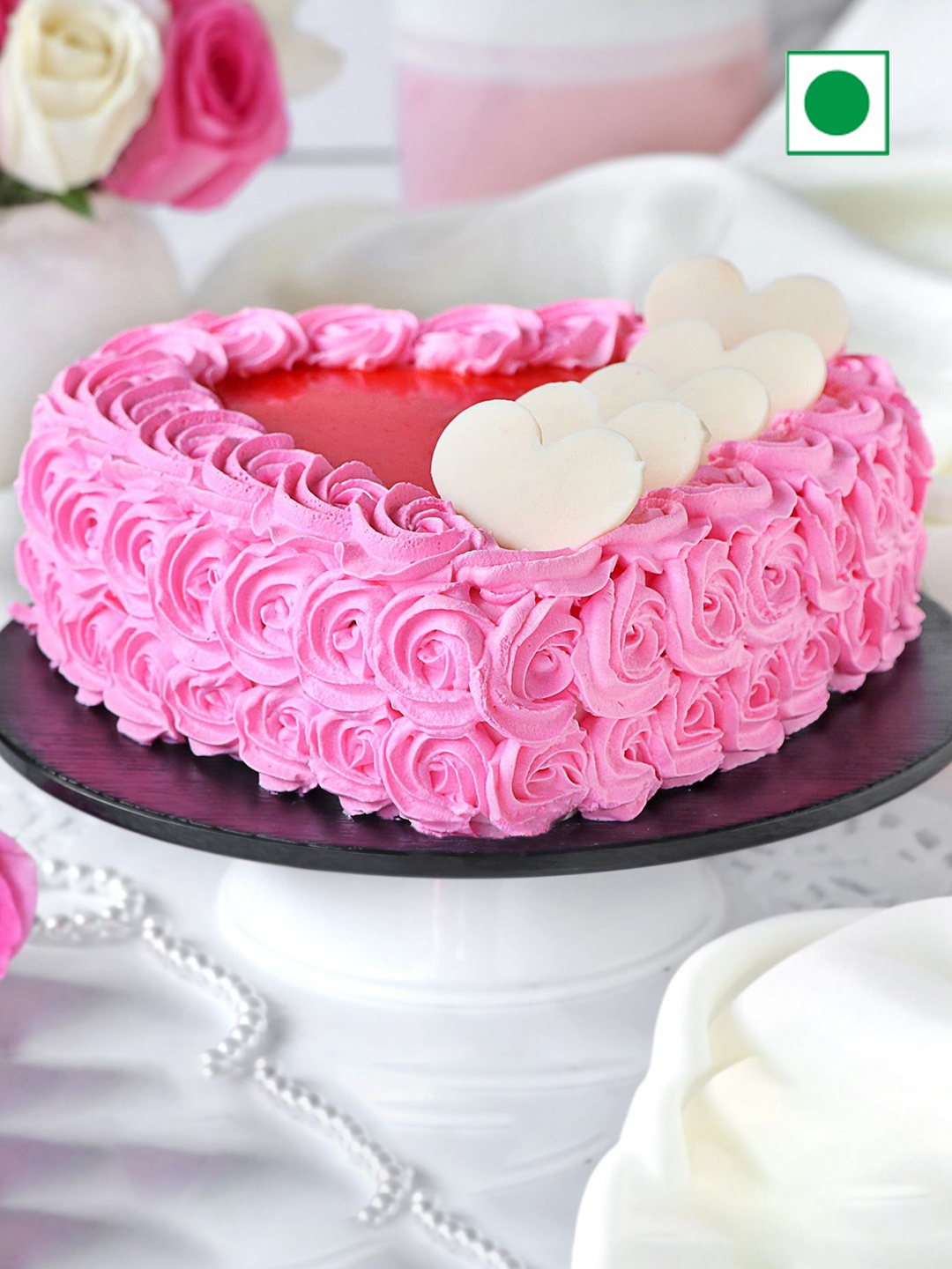 

IGP Strawberry Flavour Eggless Hearts Cake - 1kg, Pink