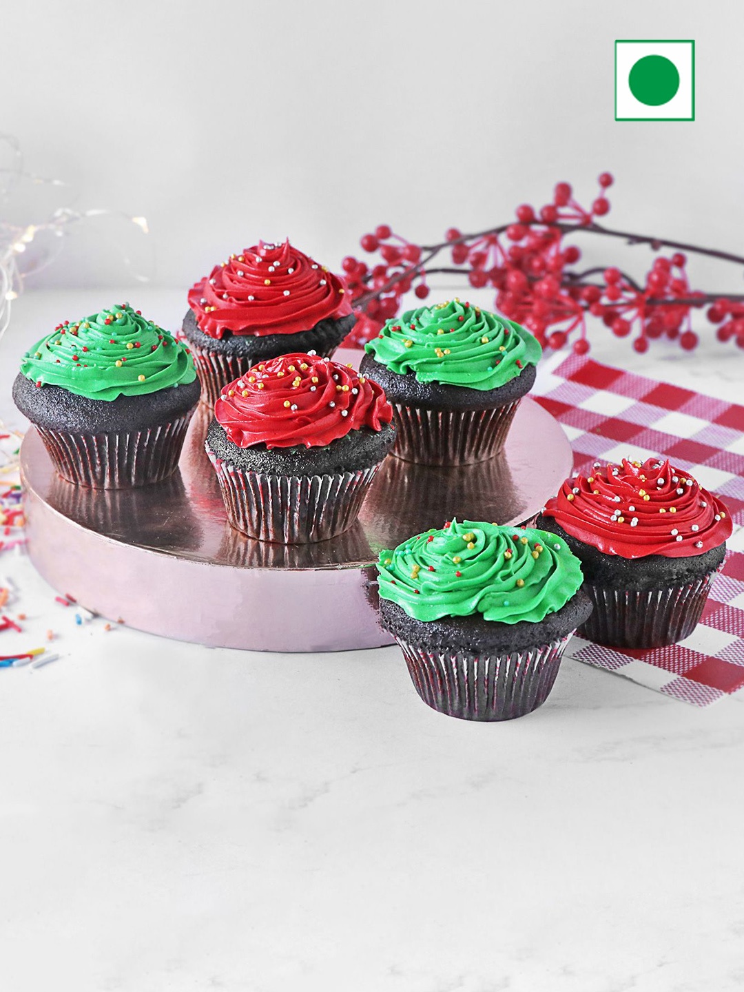 

IGP Set Of 6 Colorfull Chocolate Flavour Eggless Cupcake - 500 Gm, Green