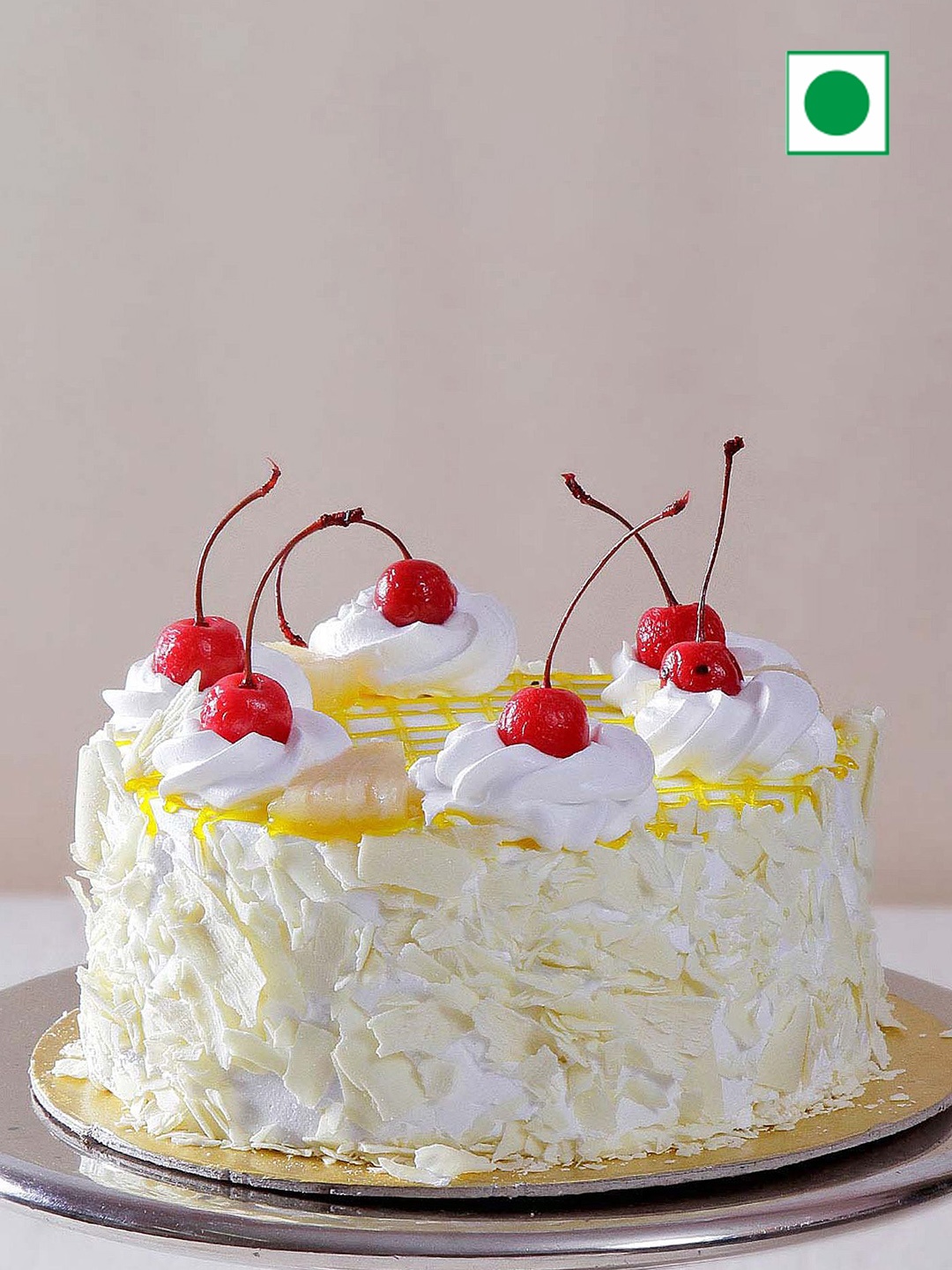 

IGP Pineapple Flavour Eggless Round Cake - 1 Kg, White