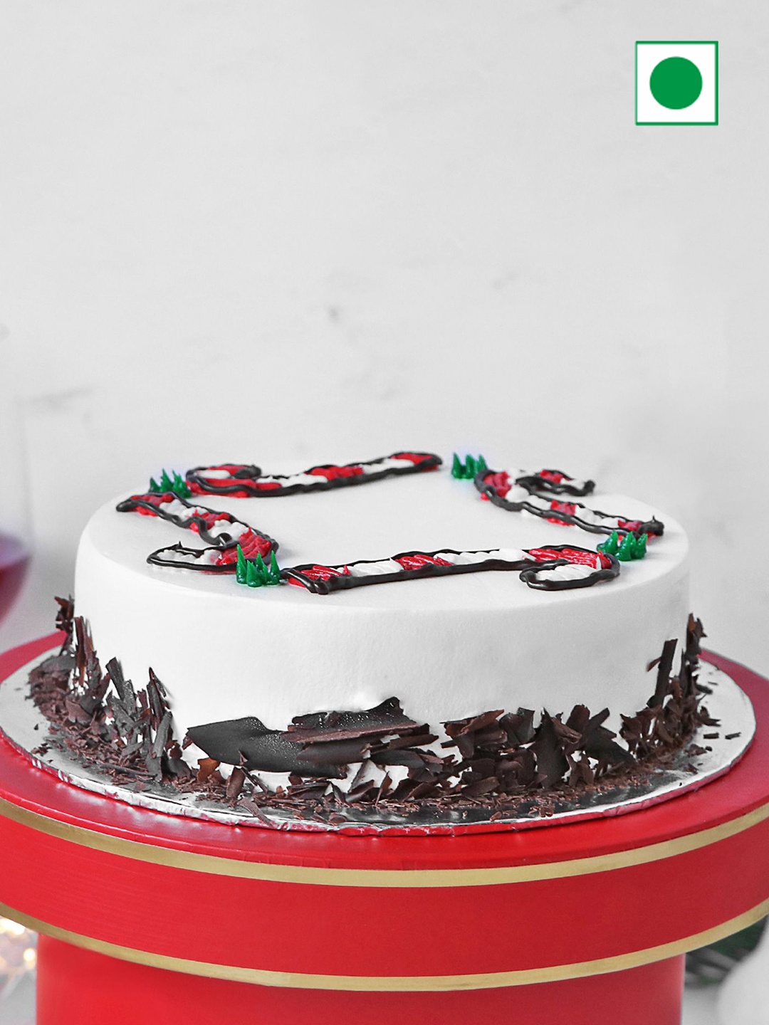 

IGP Black Forest Flavour Eggless Round Cake - 1kg, White