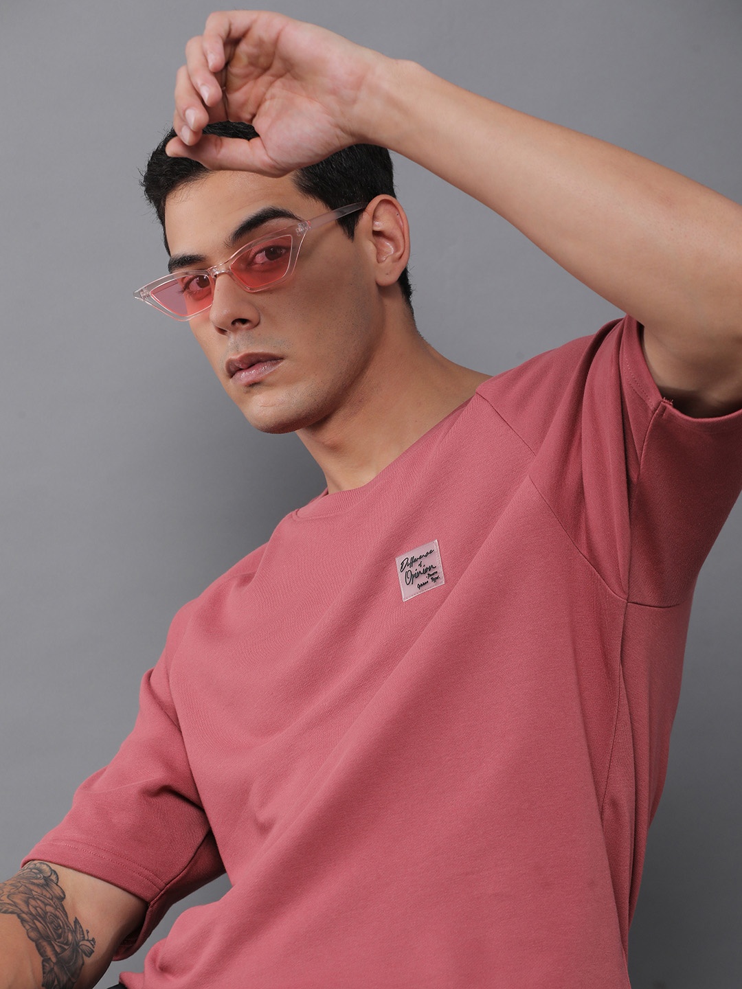 Difference of Opinion Men Solid Ultra Soft Drapey Cotton Raglan T-Shirt, Mauve
