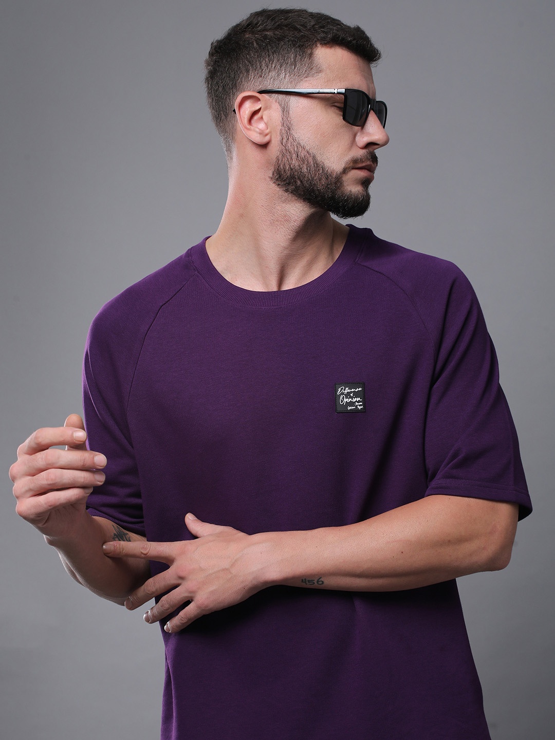 

Difference of Opinion Men Solid Ultra Soft Drapey Cotton Raglan T-Shirt, Lavender