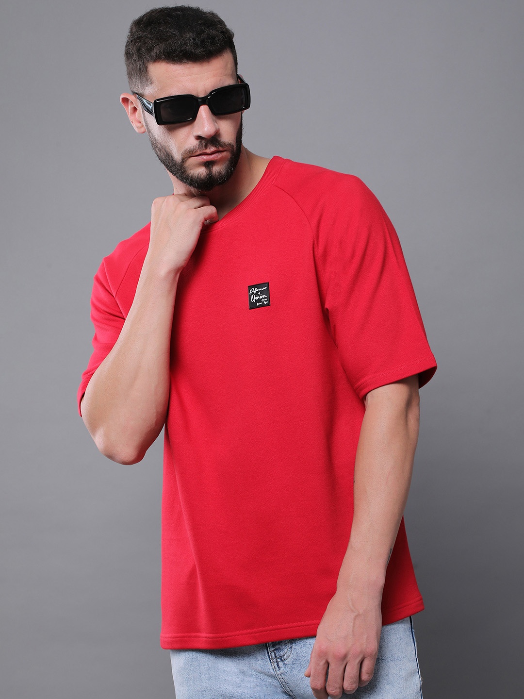 

Difference of Opinion Men Solid Ultra Soft Drapey Cotton Raglan T-Shirt, Red