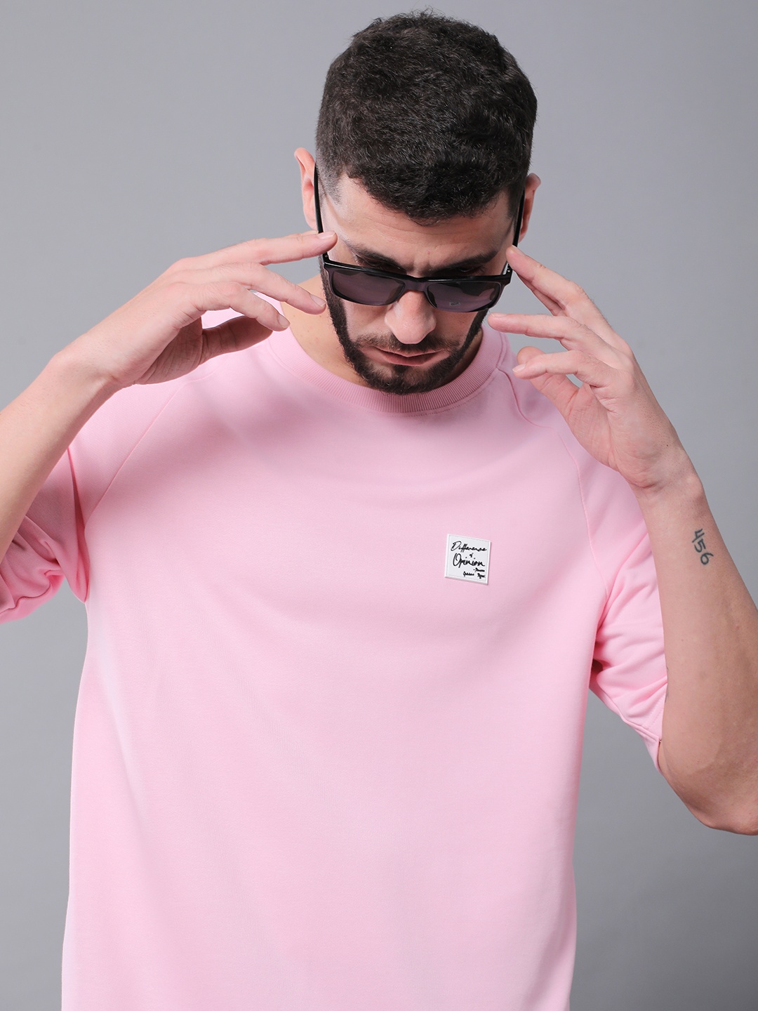 

Difference of Opinion Men Solid Ultra Soft Drapey Cotton Raglan T-Shirt, Pink