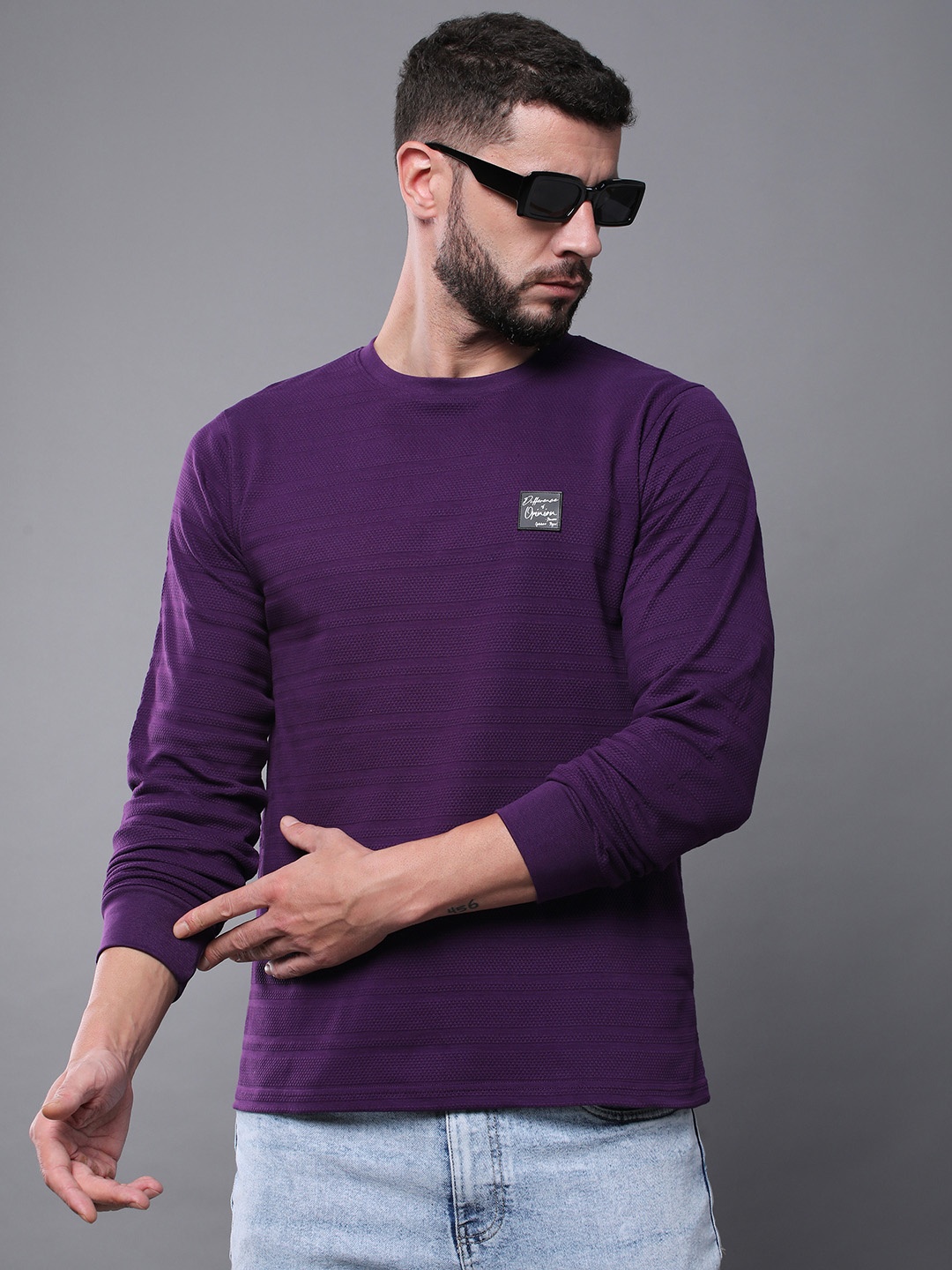 

Difference of Opinion Men Solid Popcorn Structure Long Sleeve Crew Neck T-Shirt, Lavender