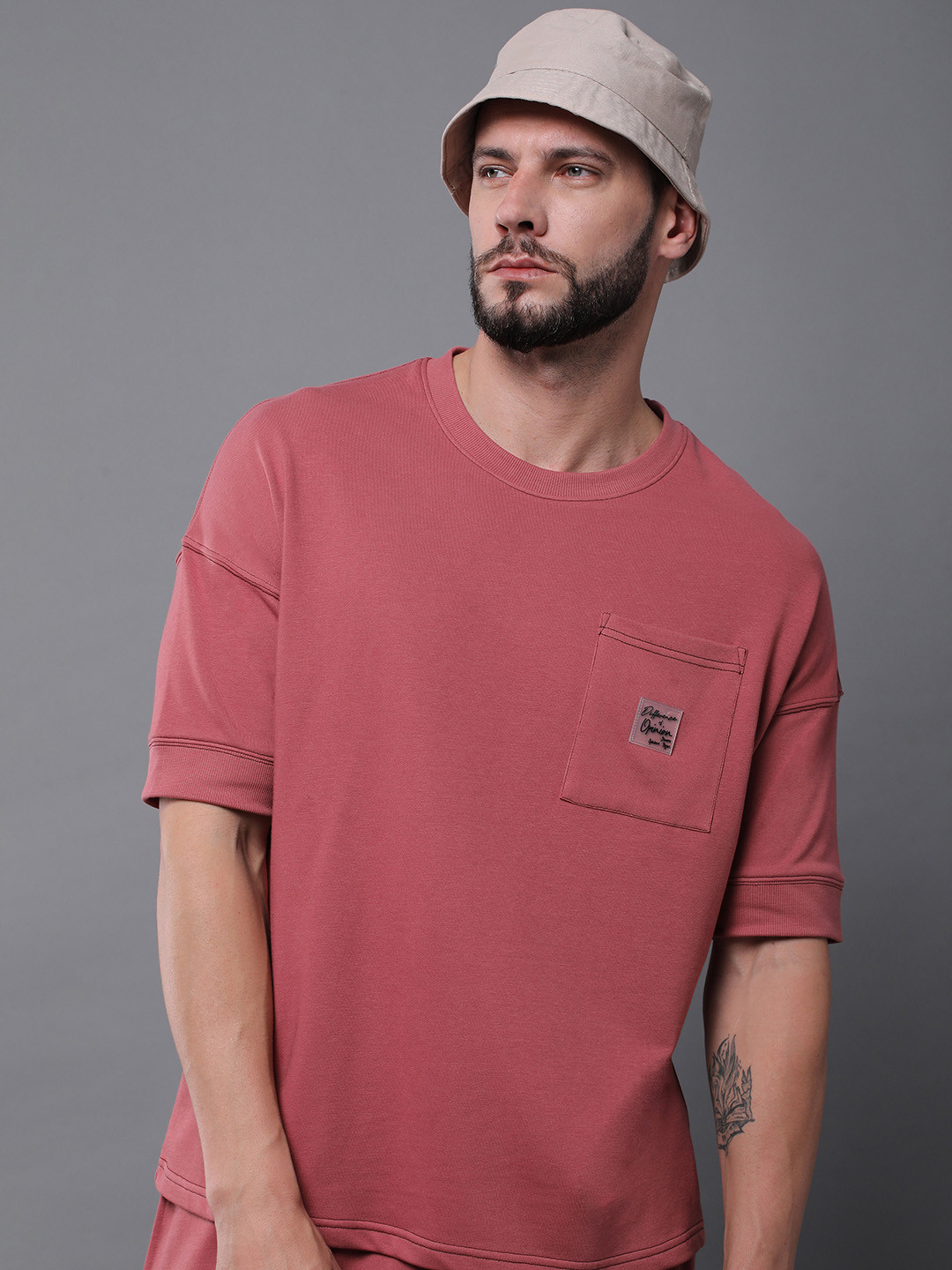 

Difference of Opinion Men Oversized Drop Shoulder Ultra Soft Drapey Cotton T-Shirt, Mauve