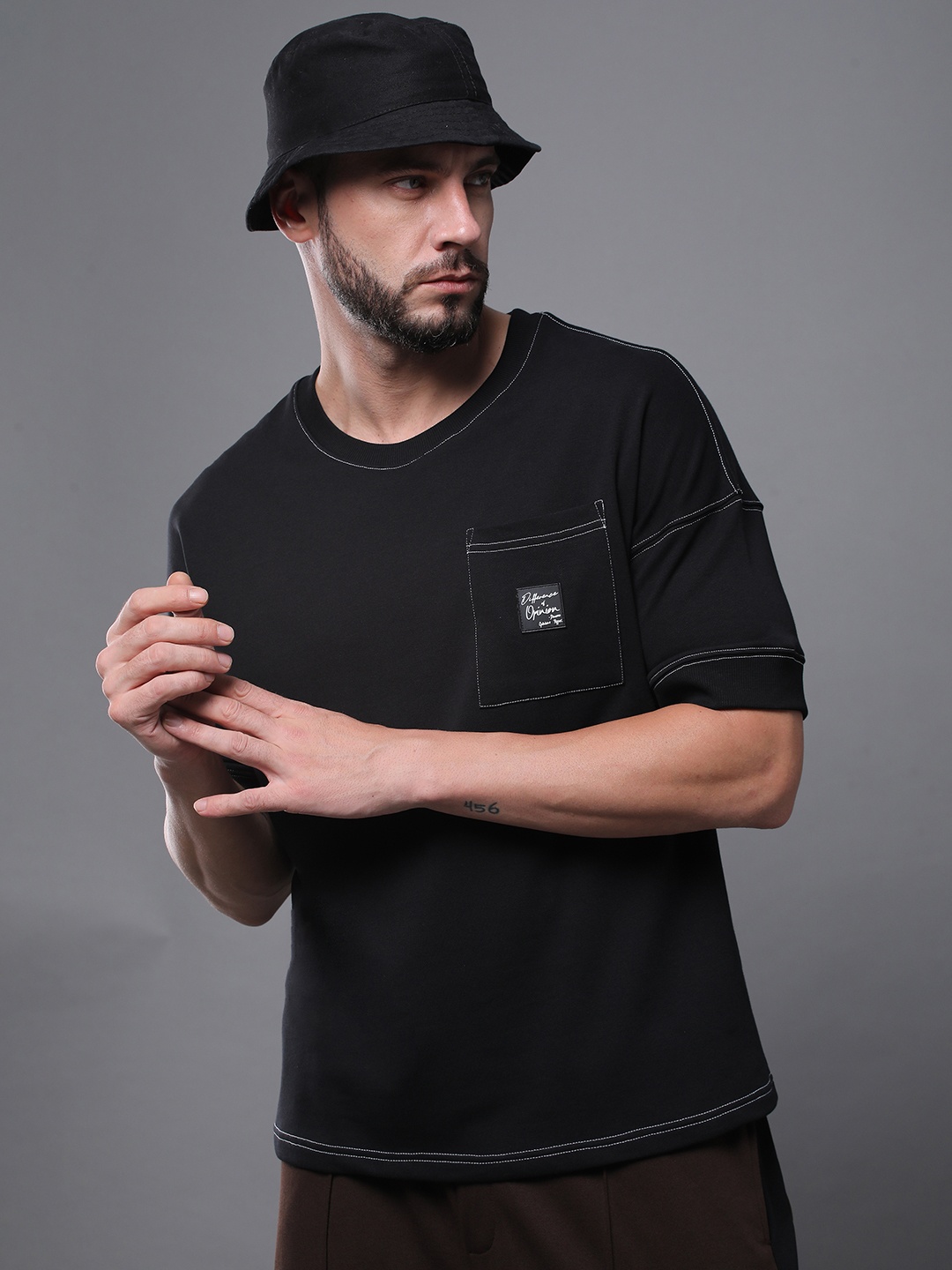 

Difference of Opinion Men Oversized Drop Shoulder Ultra Soft Drapey Cotton T-Shirt, Black