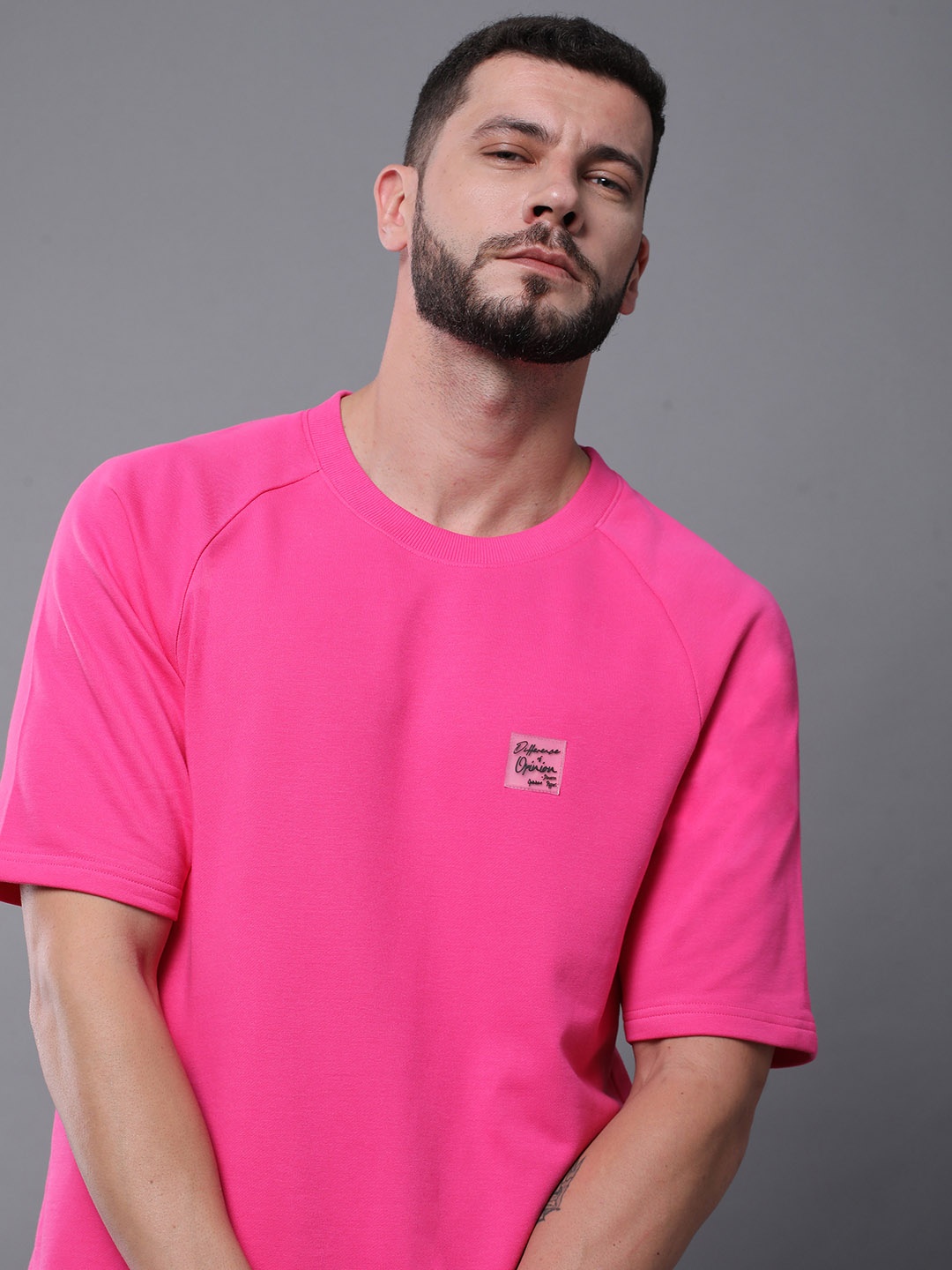 

Difference of Opinion Men Solid Ultra Soft Drapey Cotton Raglan T-Shirt, Rose