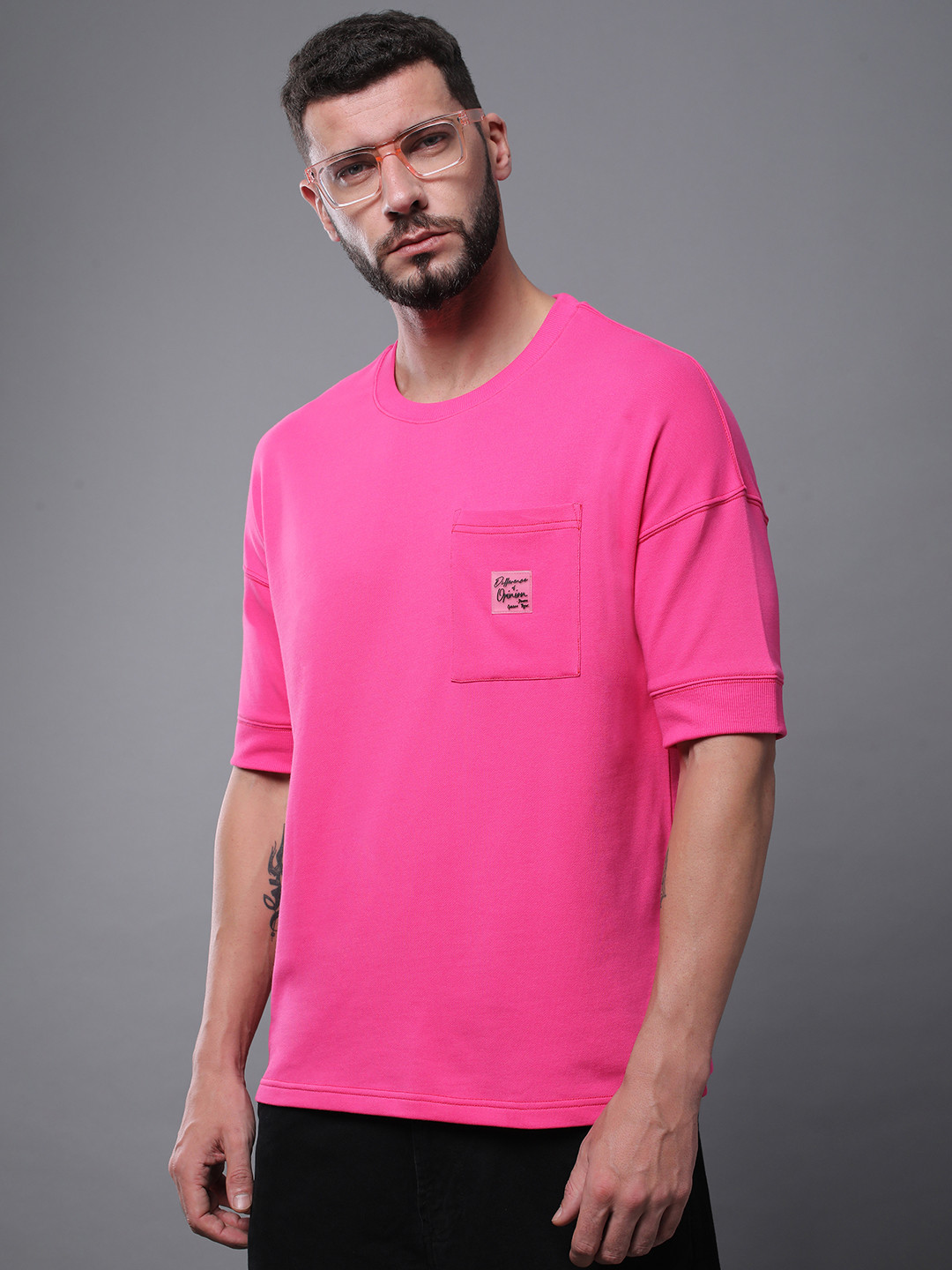 

Difference of Opinion Men Oversized Drop Shoulder Ultra Soft Drapey Cotton T-Shirt, Rose