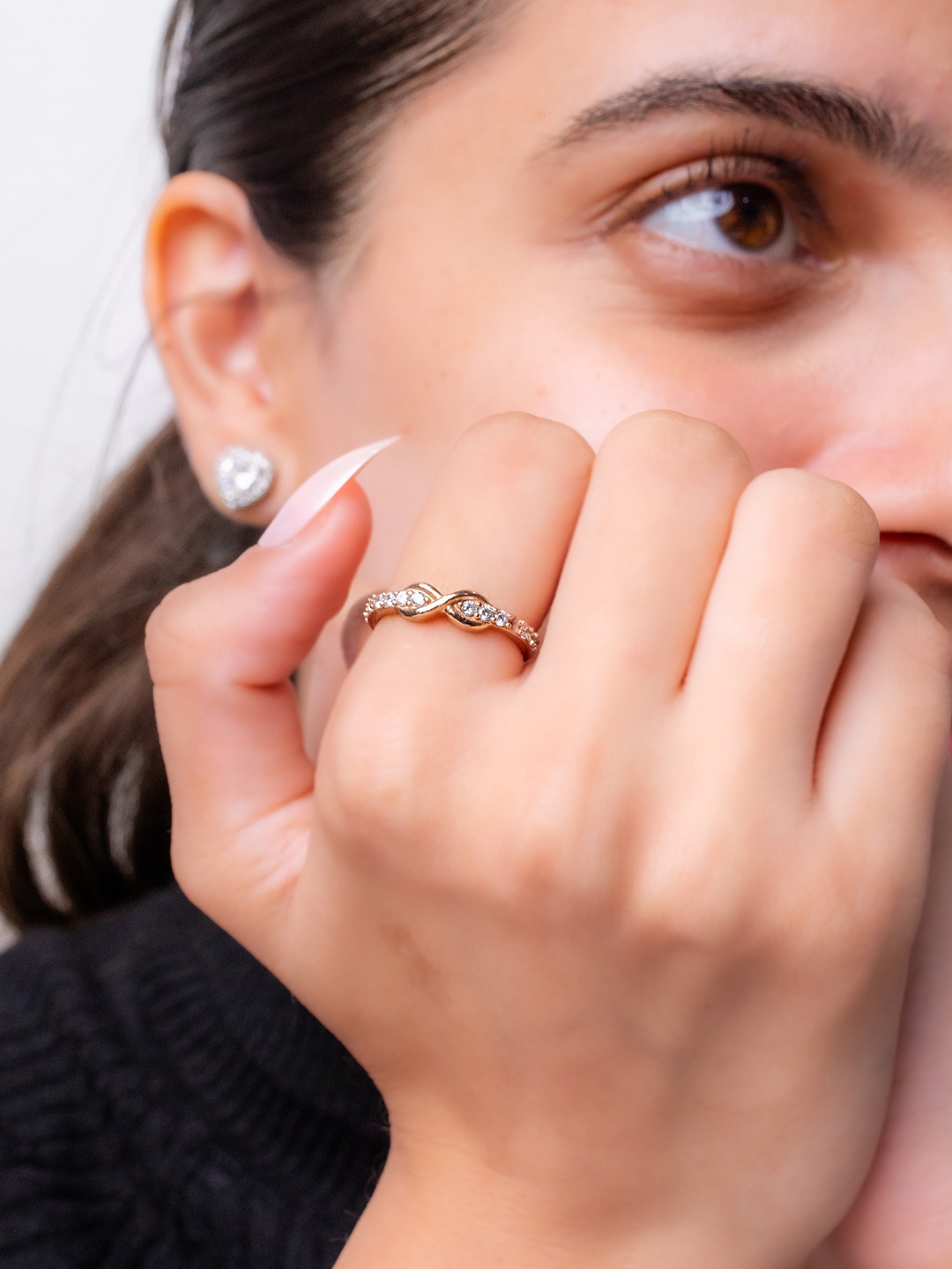 

Mabel 925 Sterling Silver Rose Gold Plated Stone Studded Finger Ring