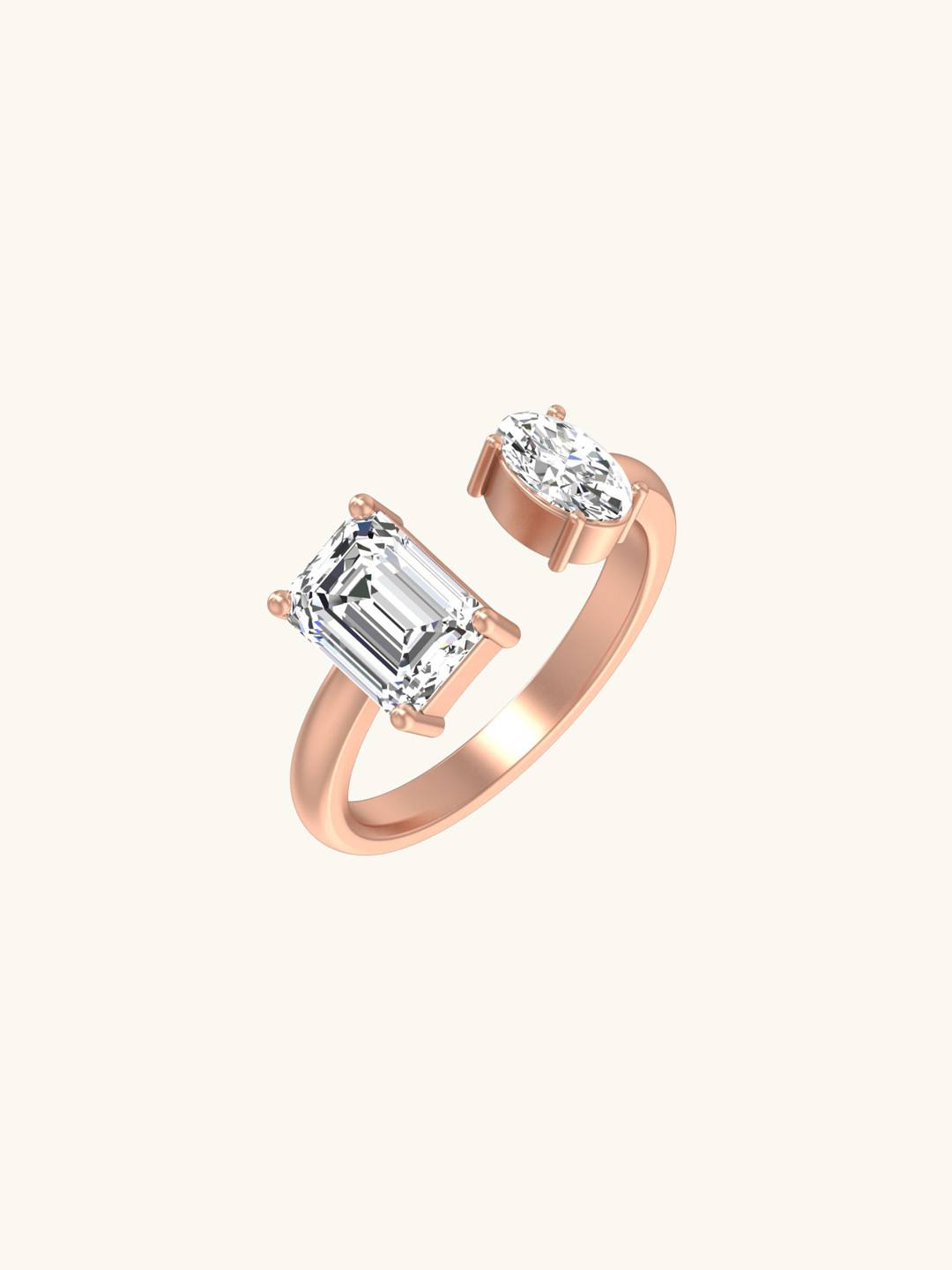 

Mabel 925 Sterling Silver Rose Gold Plated CZ Studded Baguette Open Finger Ring