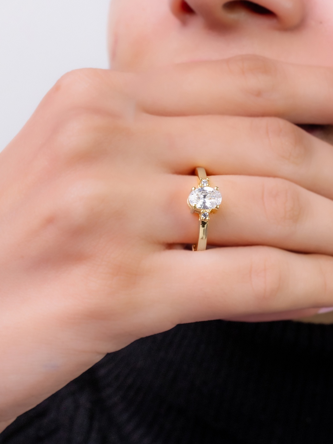 

Mabel 925 Sterling Silver 18KT Gold Plated Classic Oval Solitaire Adjustable Ring