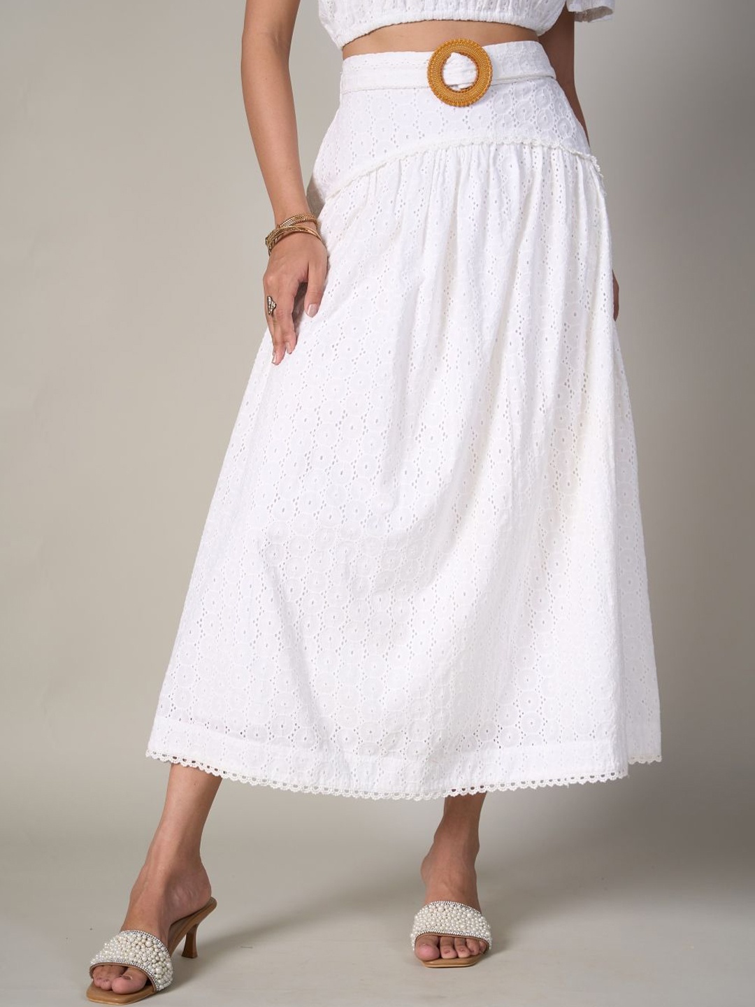 

Style Island Women Self Design Flared Midi Skirts, White