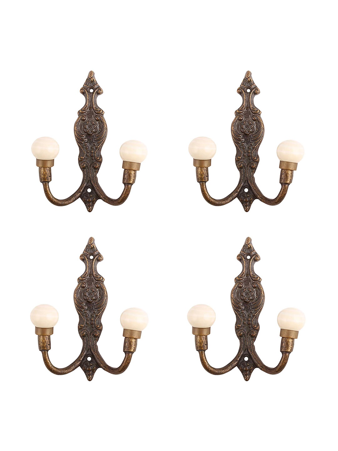 

Indianshelf Gold Toned & Cream 4 Pieces Textured Metal Wall Hooks