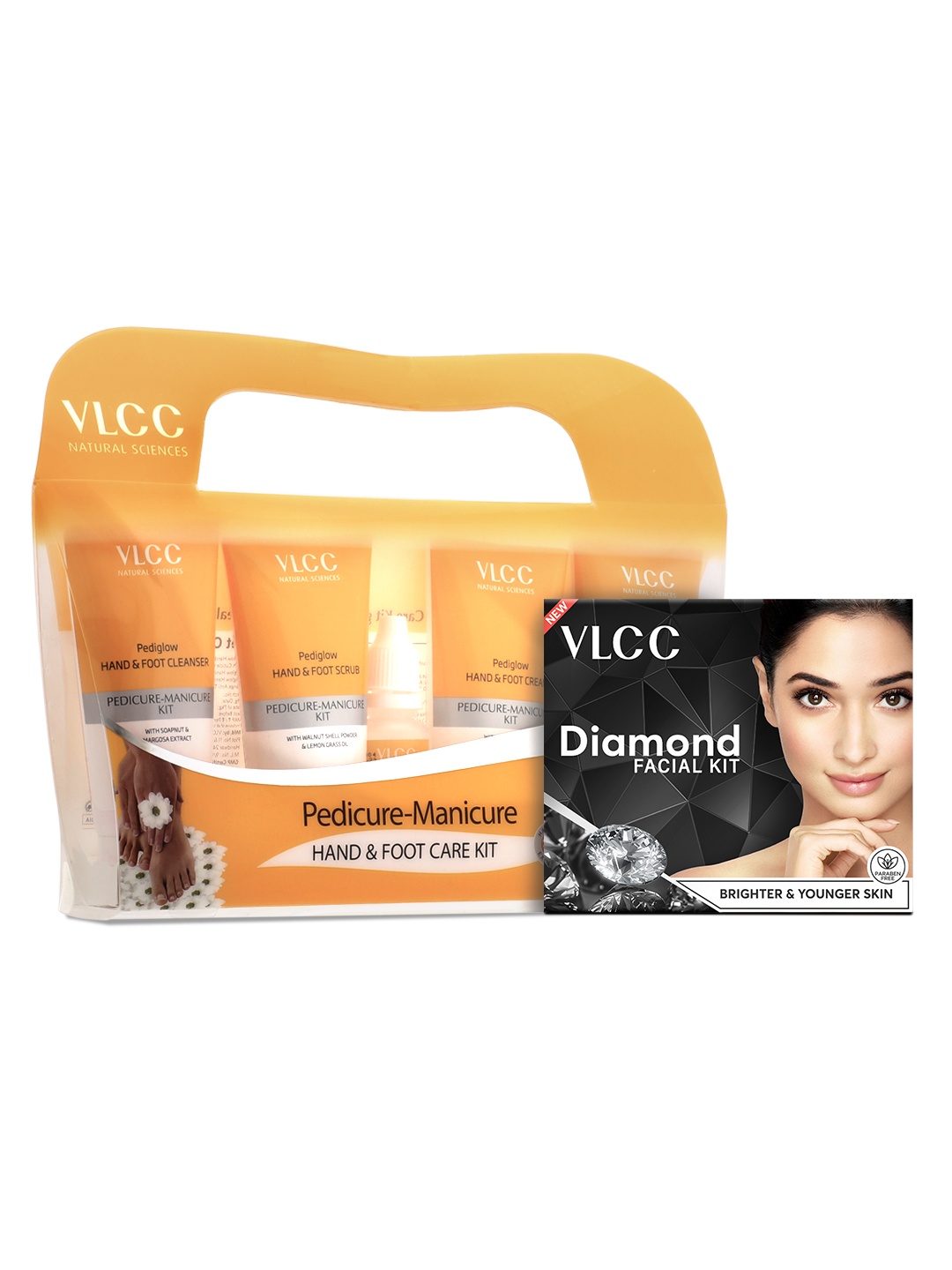 

VLCC Pedicure-Manicure Hand & Foot Kit 150g + 60ml & Diamond Facial Kit 60g, Orange